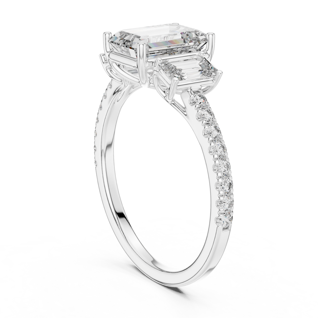 Emerald And Round Brilliant Moissanite VVS1 Eternity Engagement Ring