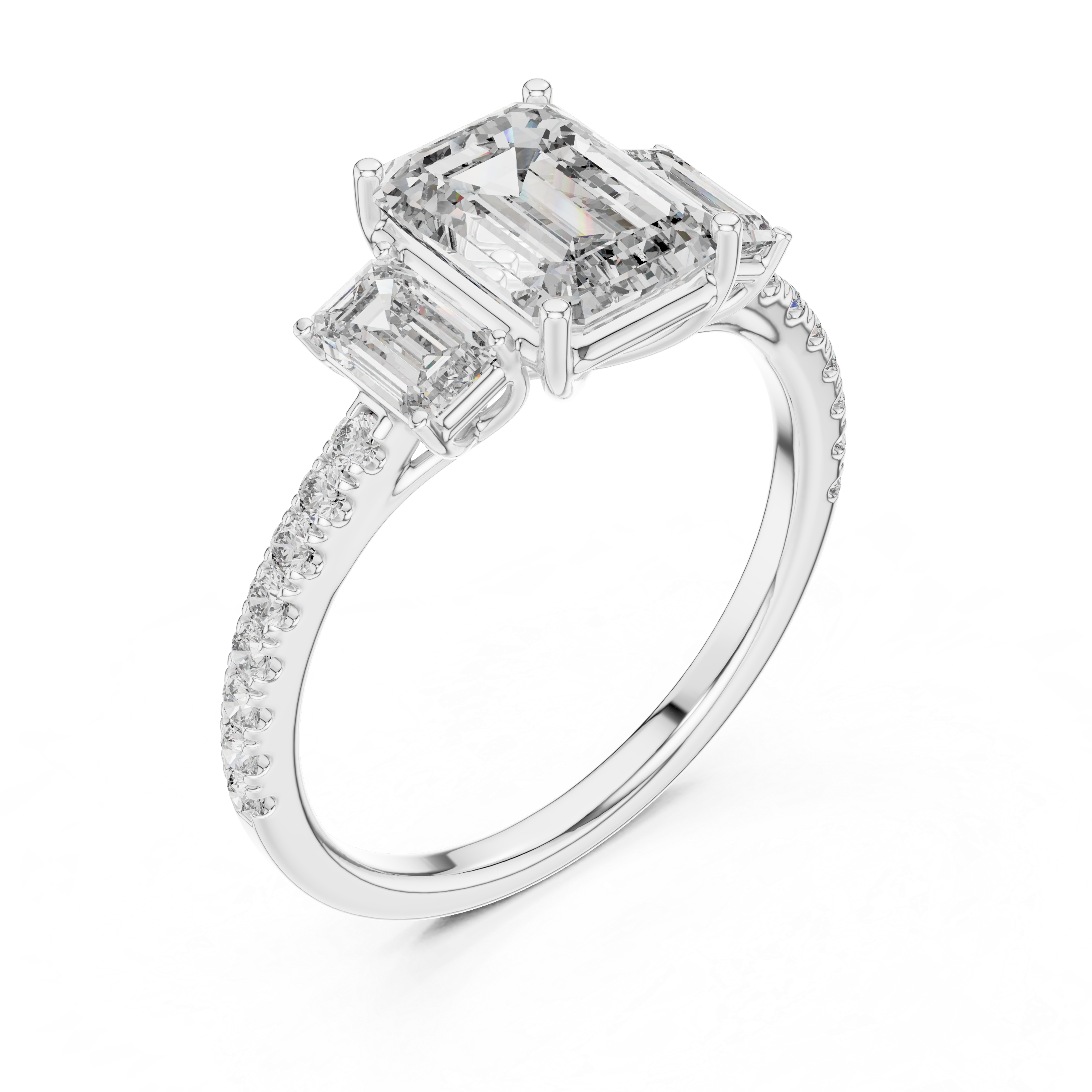 Emerald And Round Brilliant Moissanite VVS1 Eternity Engagement Ring