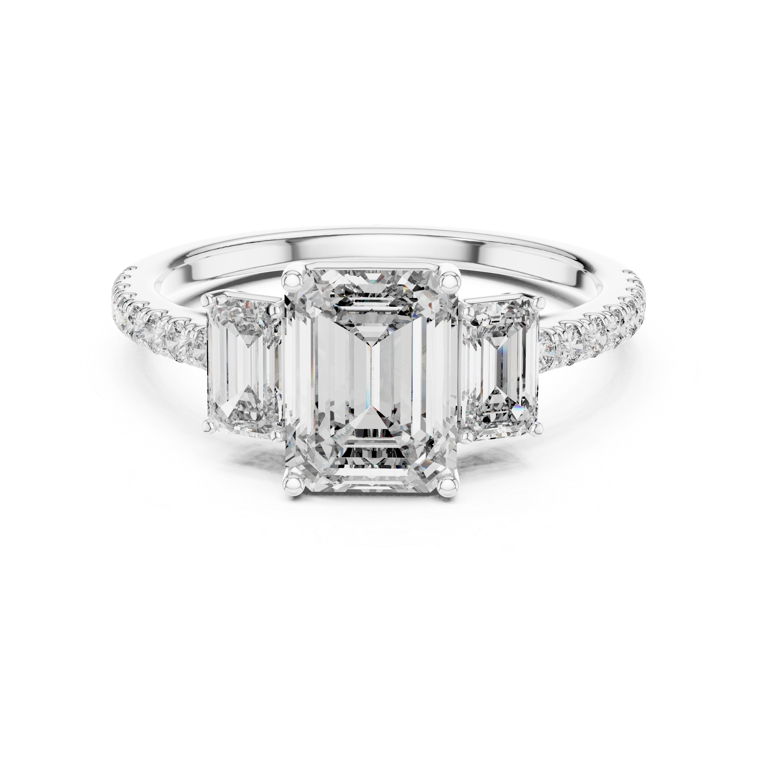 Emerald And Round Brilliant Moissanite VVS1 Eternity Engagement Ring