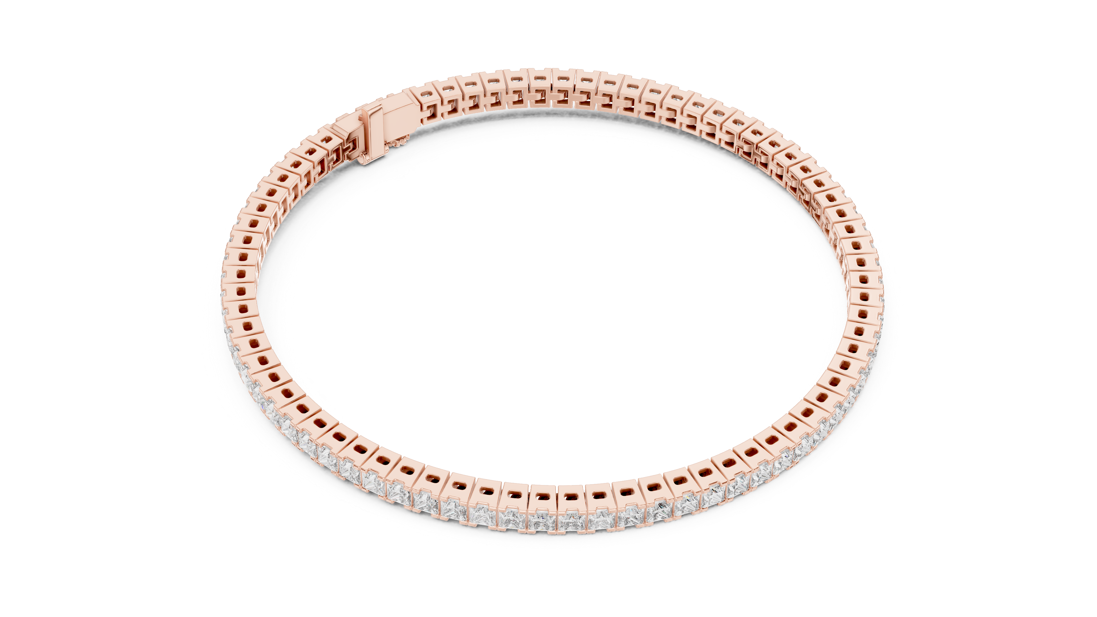 Rose Gold Princess-Cut Moissanite Tennis Bracelet – Sleek Square Stone Elegance