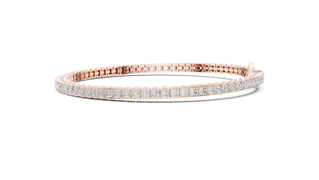 Rose Gold Princess-Cut Moissanite Tennis Bracelet – Sleek Square Stone Elegance