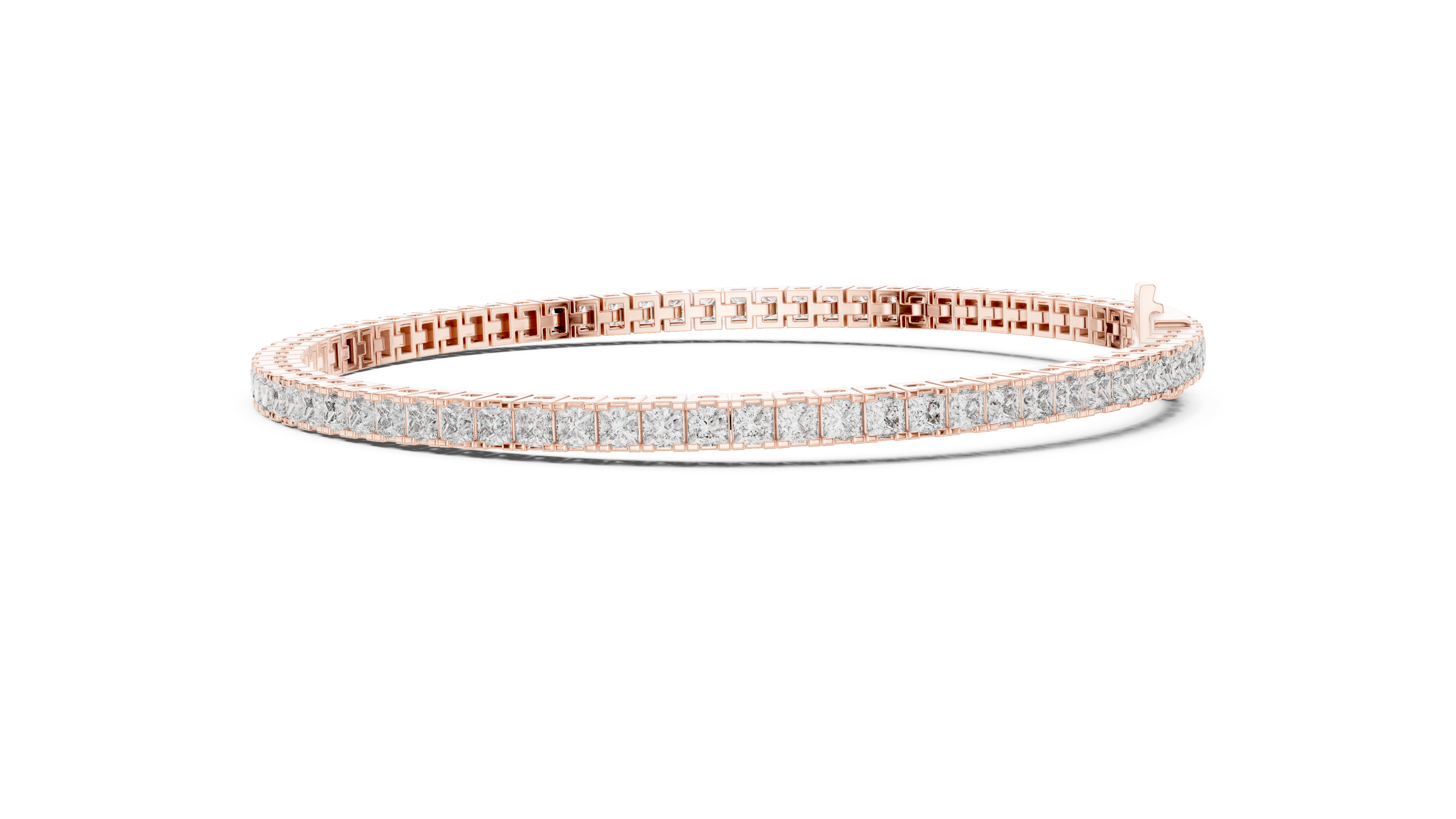 Rose Gold Princess-Cut Moissanite Tennis Bracelet – Sleek Square Stone Elegance