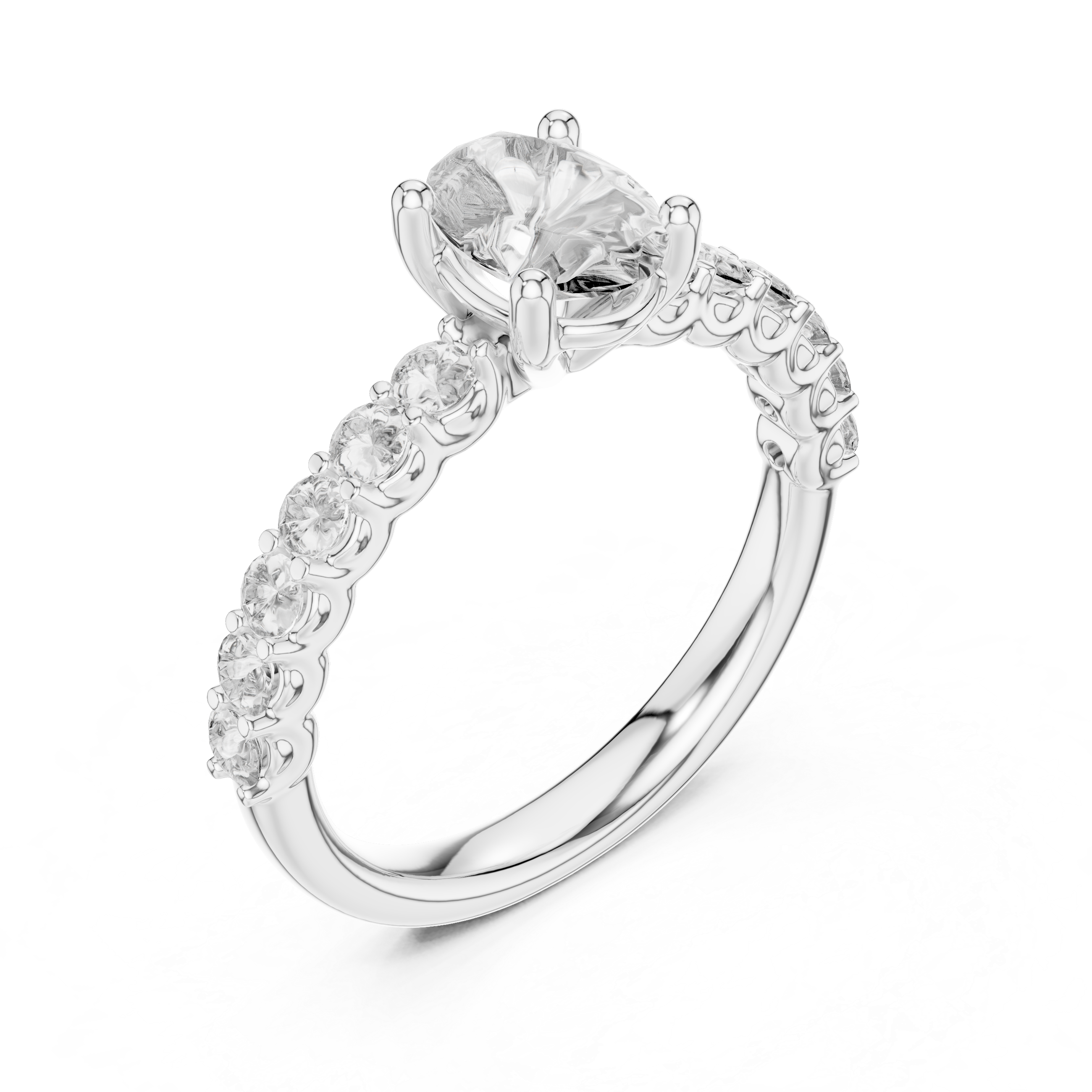 Oval And Round Cut Brilliant Moissanite VVS1 Eternity Engagement Ring
