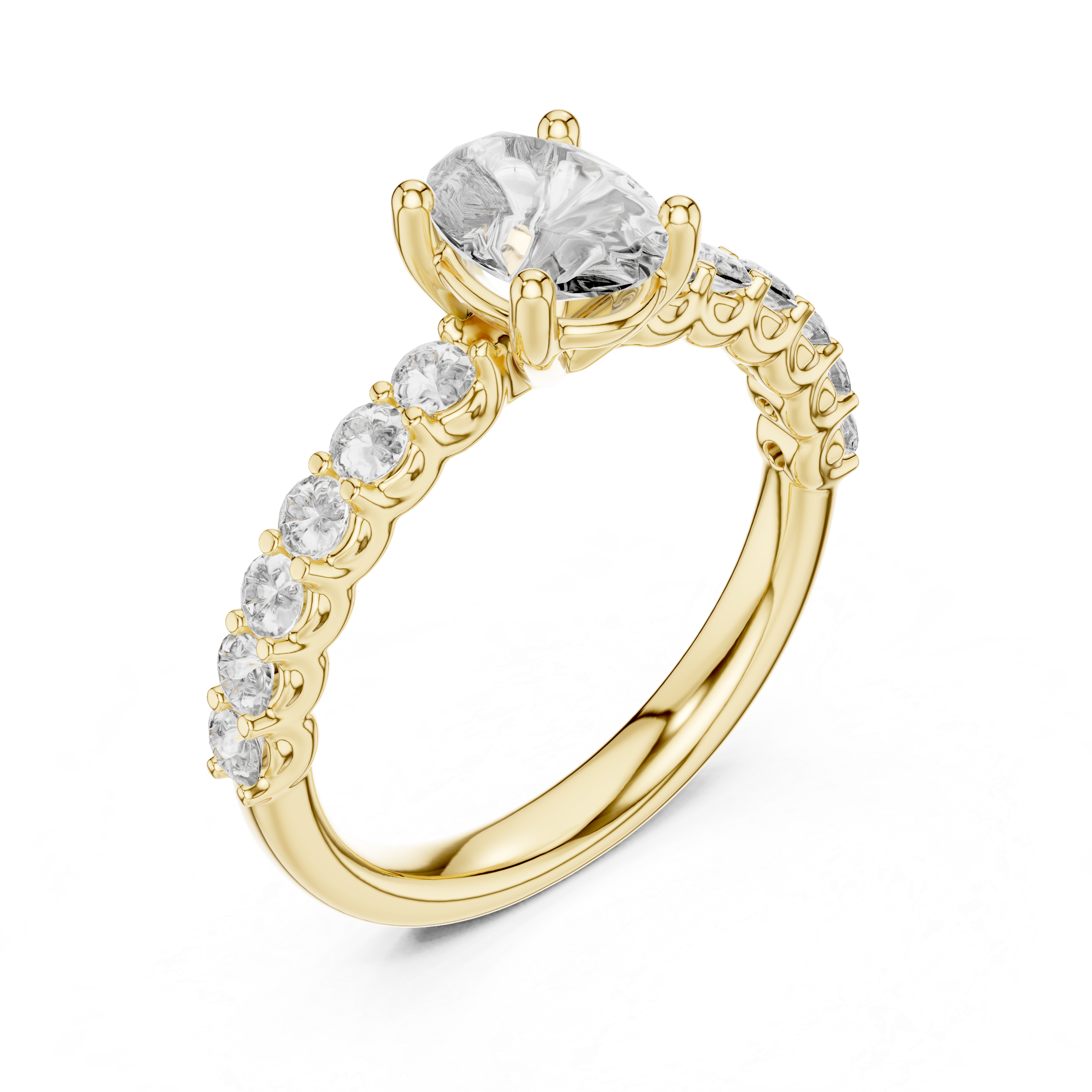 Oval And Round Cut Brilliant Moissanite VVS1 Eternity Engagement Ring