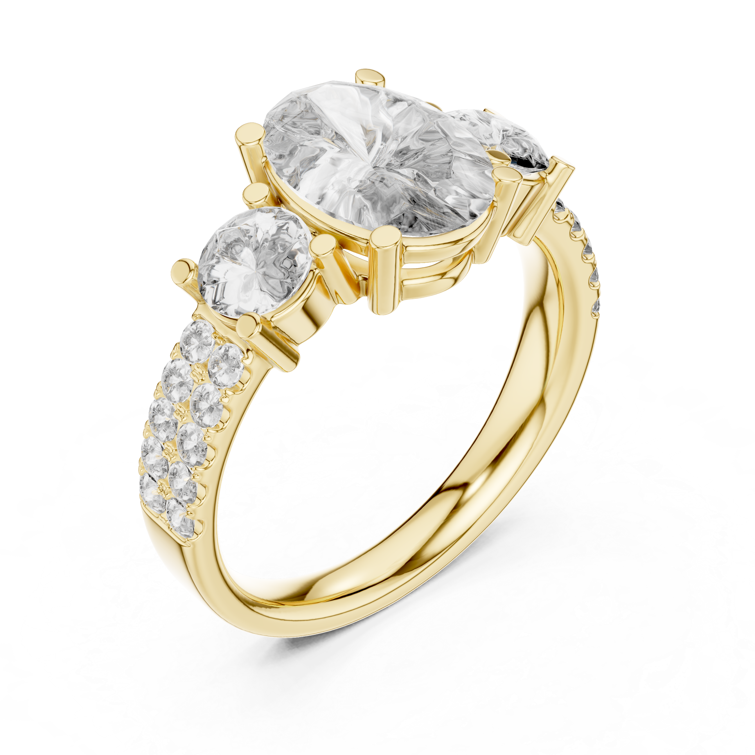 Oval And Round Brilliant Moissanite VVS1 Eternity Engagement Ring