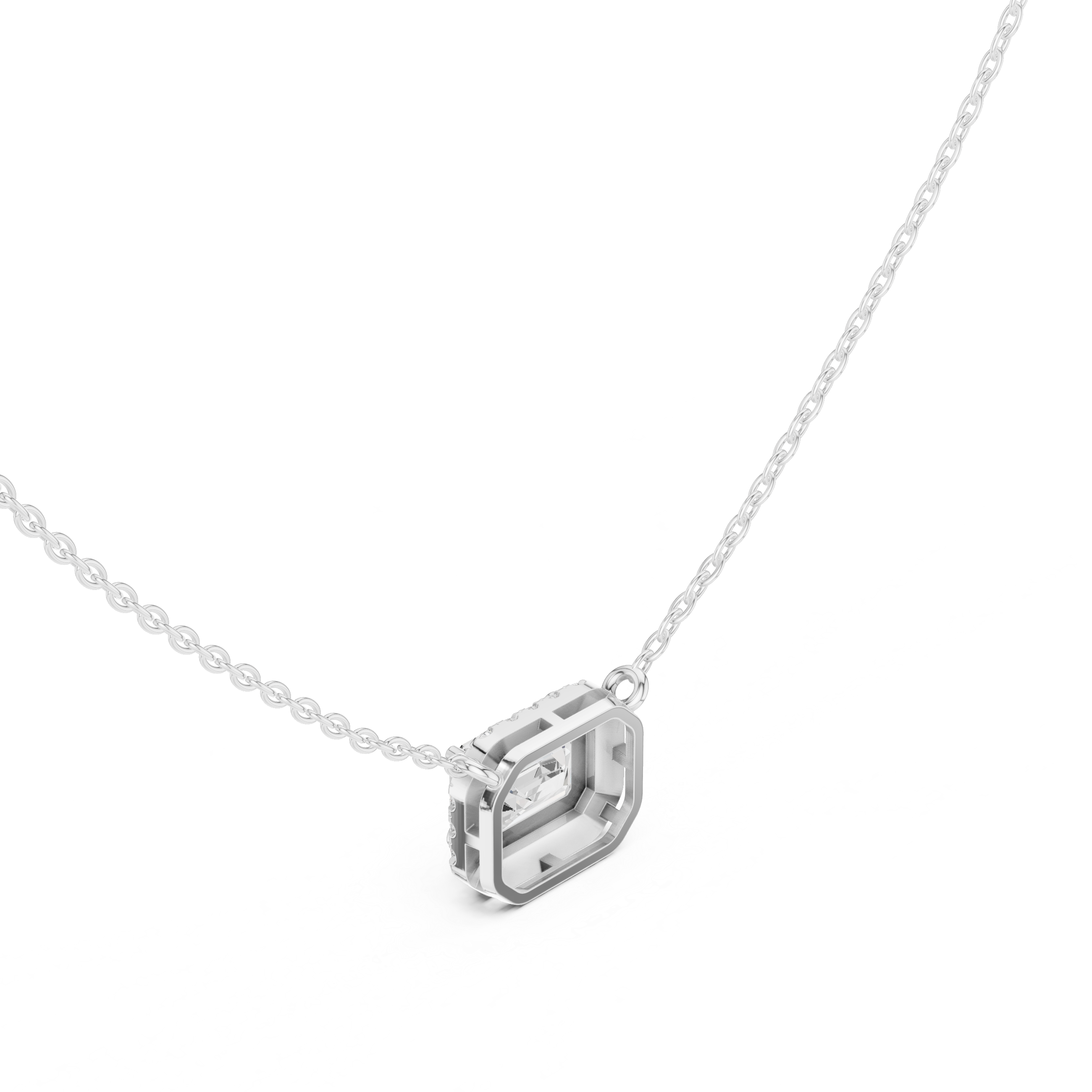 Emerald Minimal Luxe Moissanite Solitaire Pendant in White Gold