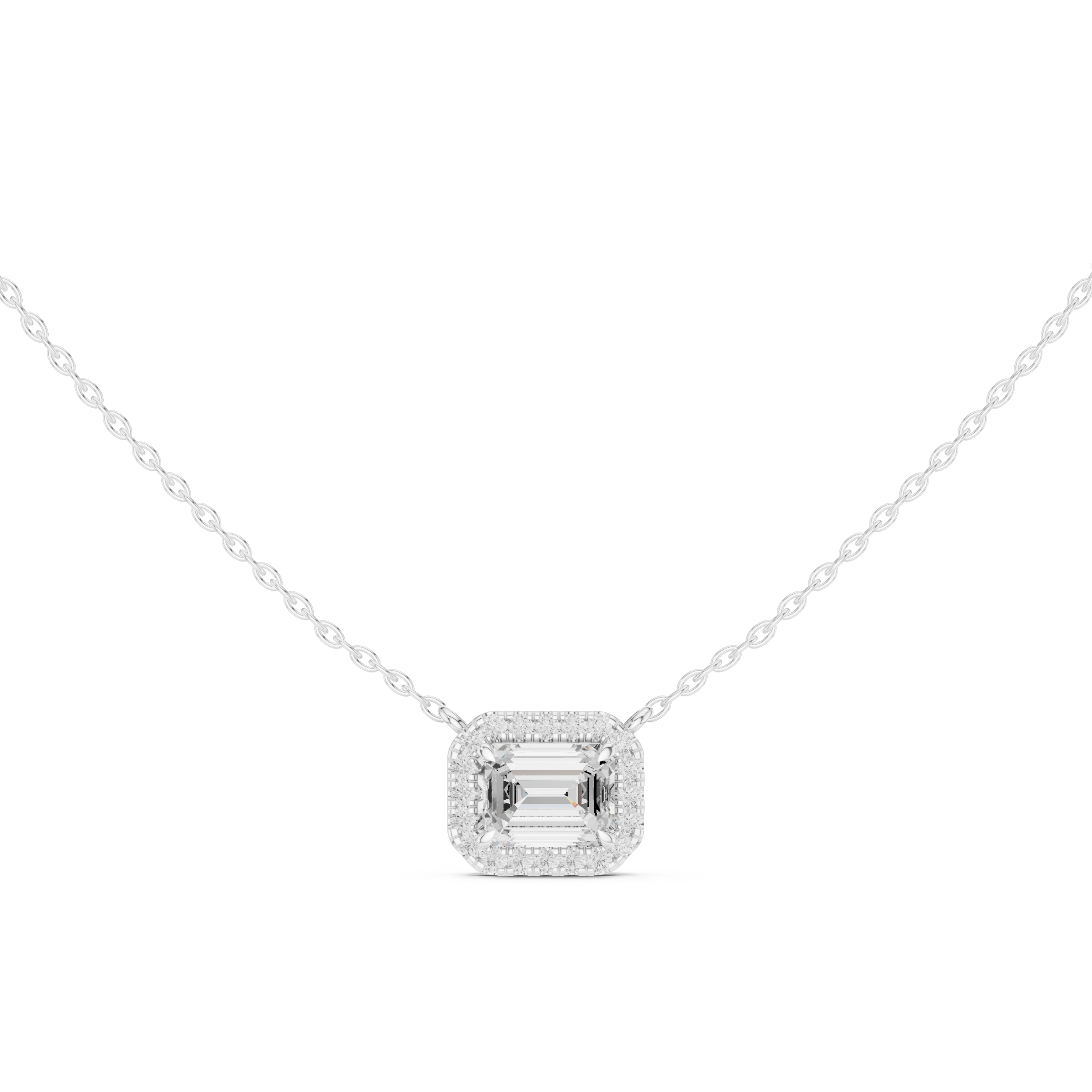 Emerald Minimal Luxe Moissanite Solitaire Pendant in White Gold