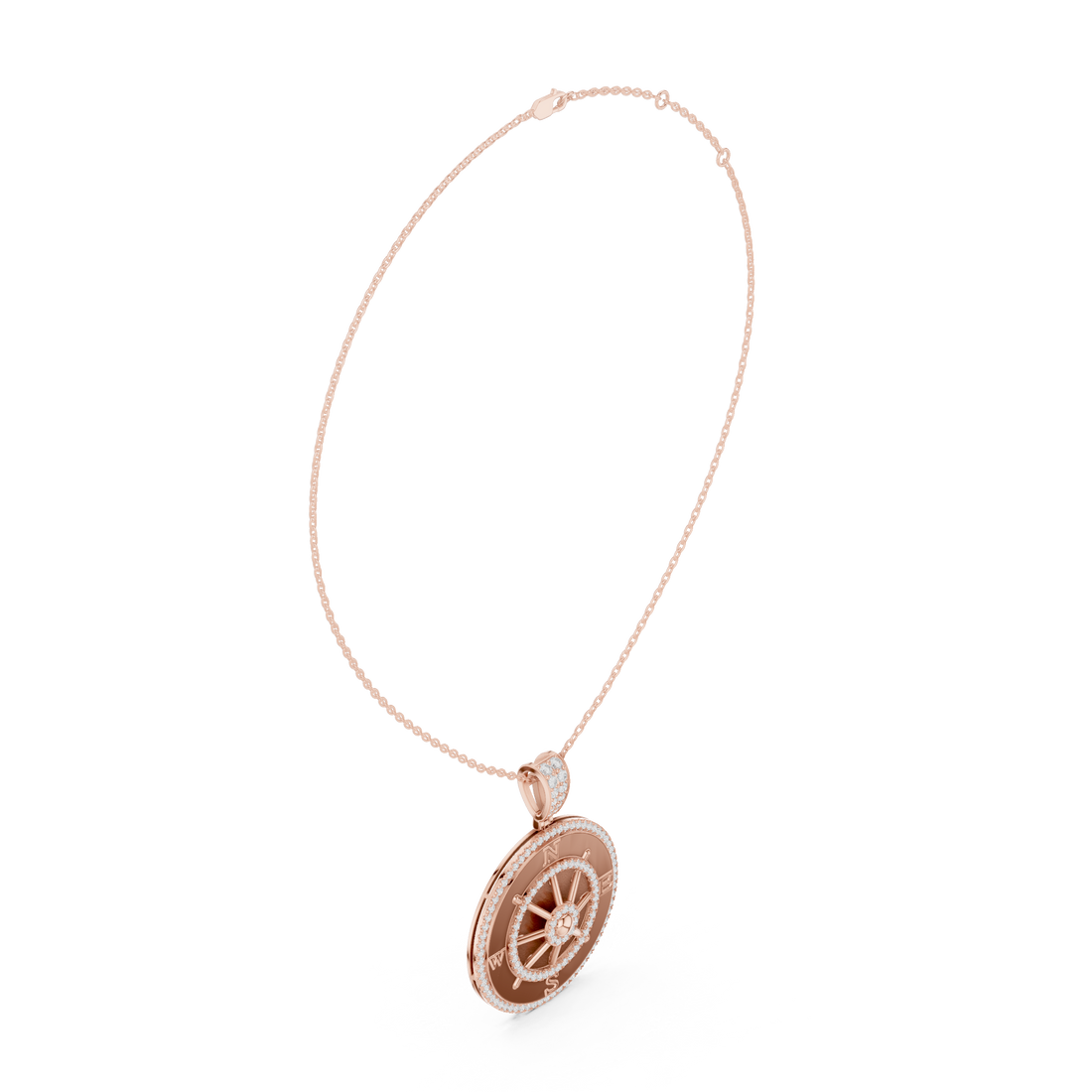 Round Luxe Compass Moissanite Pendant in Rose Gold