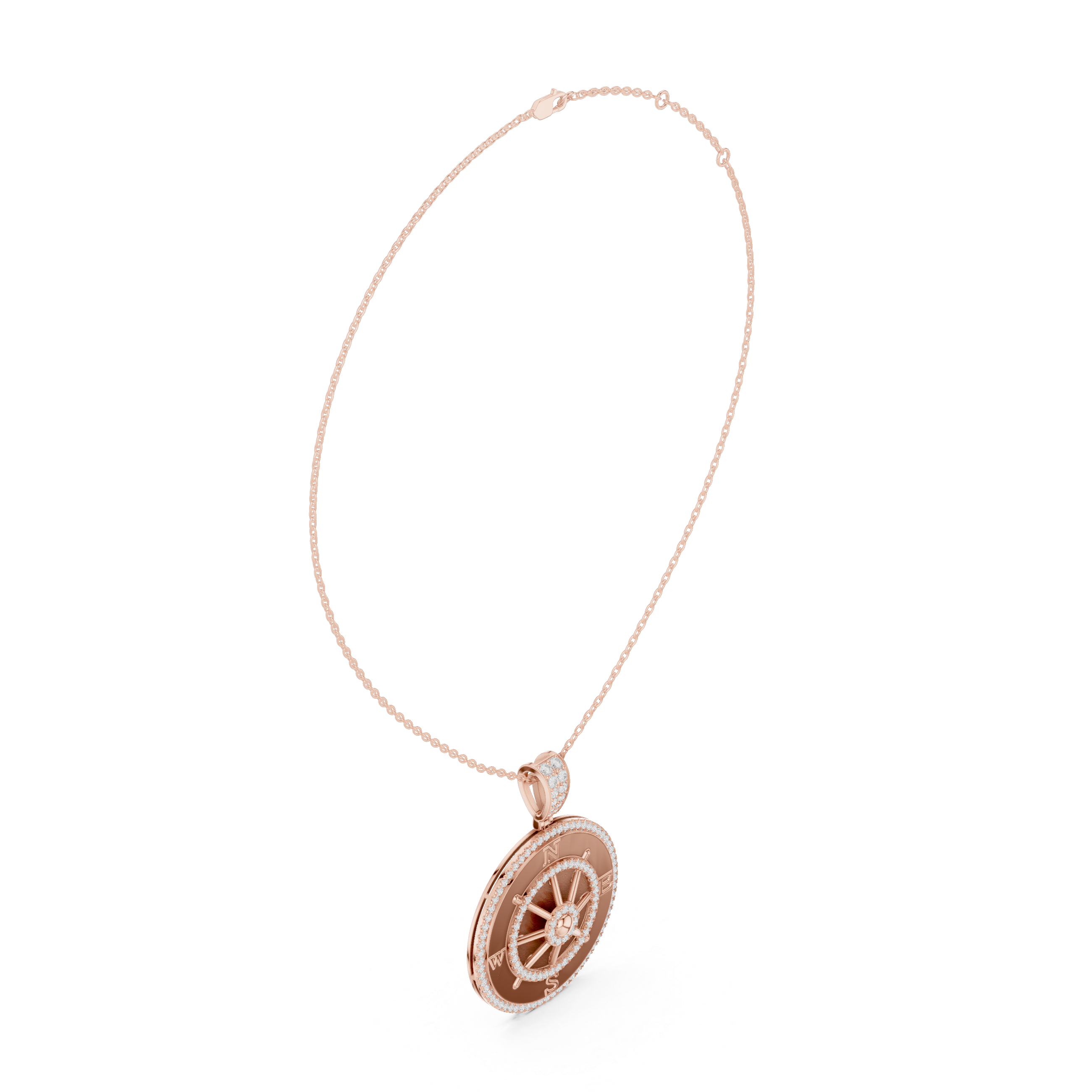 Round Luxe Compass Moissanite Pendant in Rose Gold