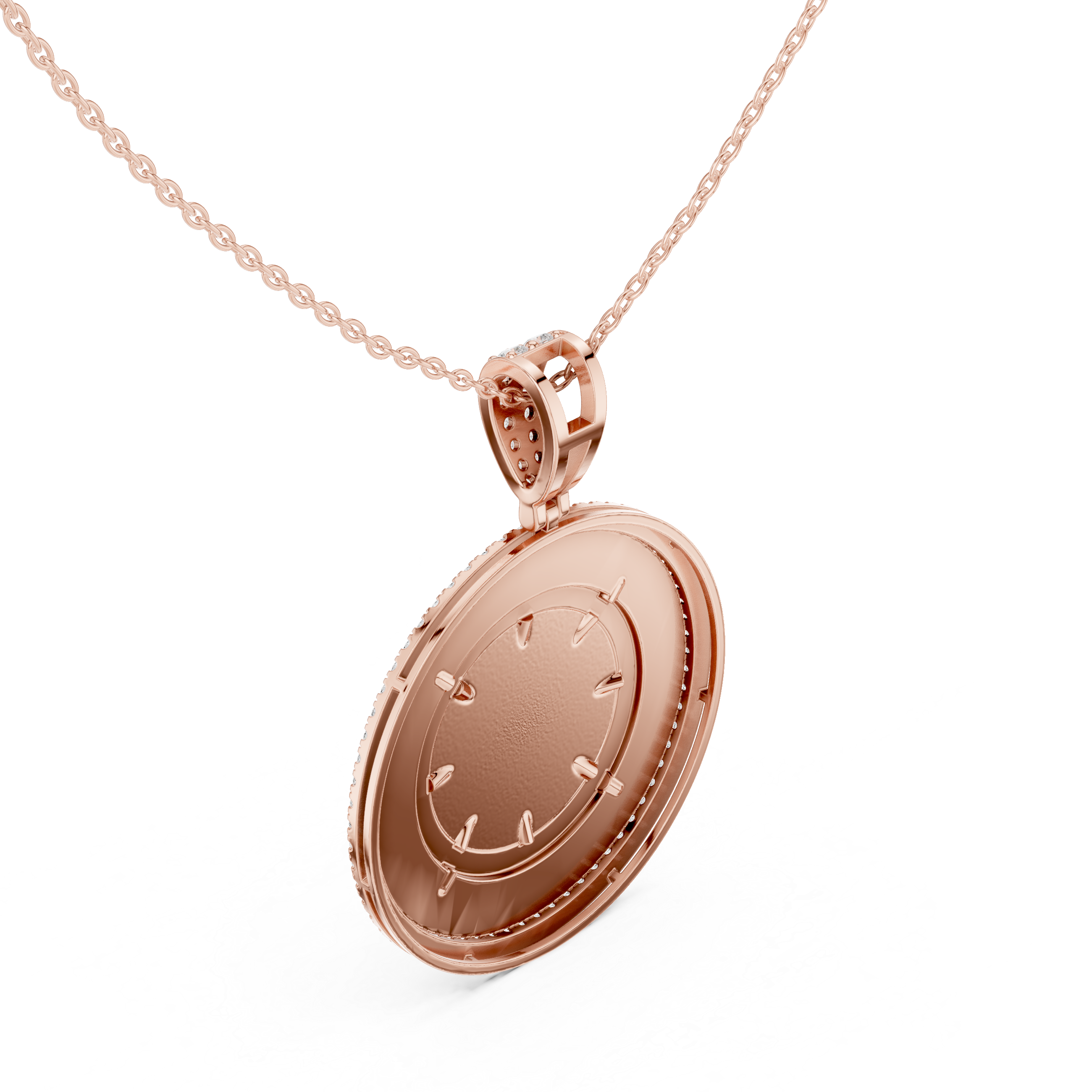 Round Luxe Compass Moissanite Pendant in Rose Gold