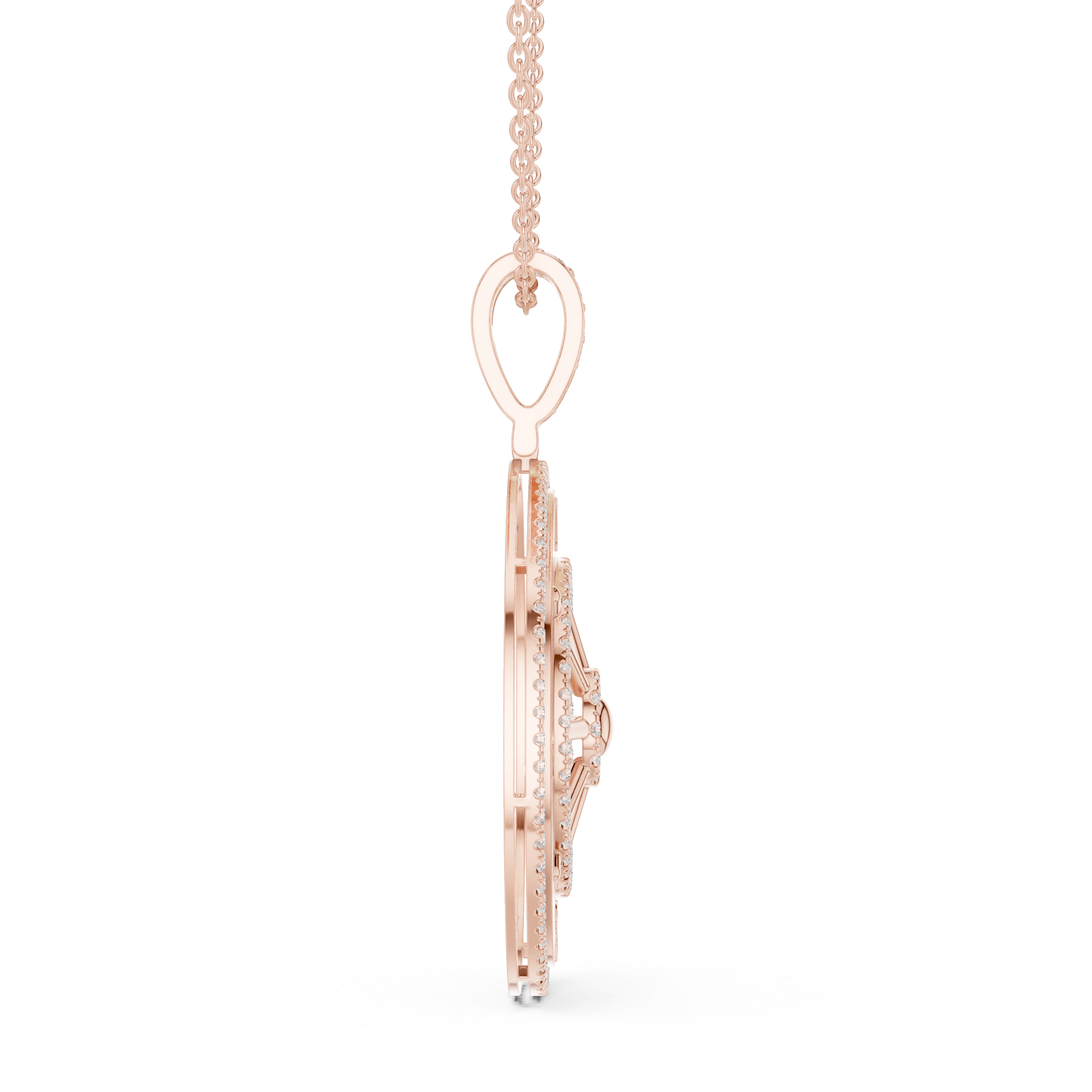 Round Luxe Compass Moissanite Pendant in Rose Gold
