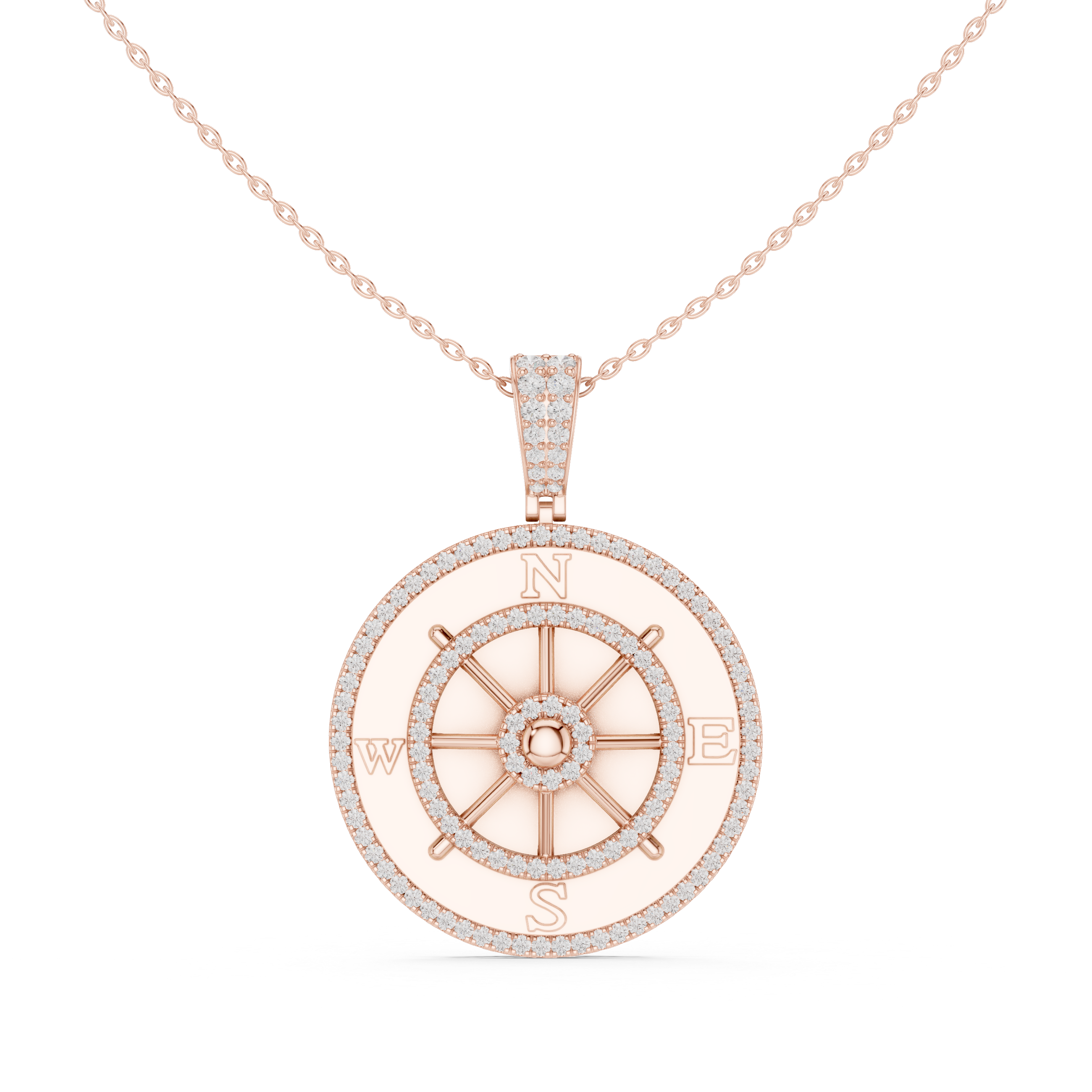 Round Luxe Compass Moissanite Pendant in Rose Gold