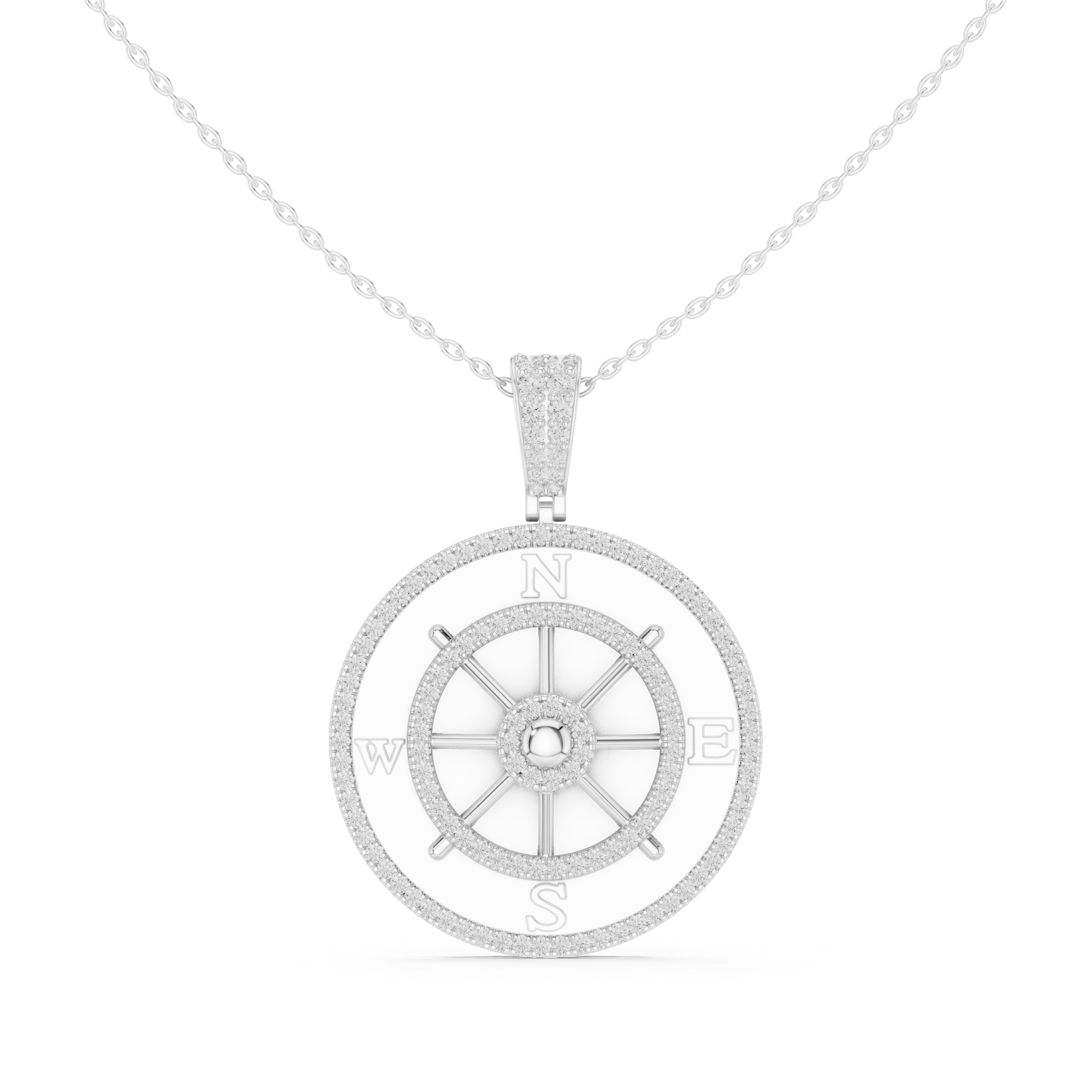 Round Luxe Compass Moissanite Pendant in Rose Gold