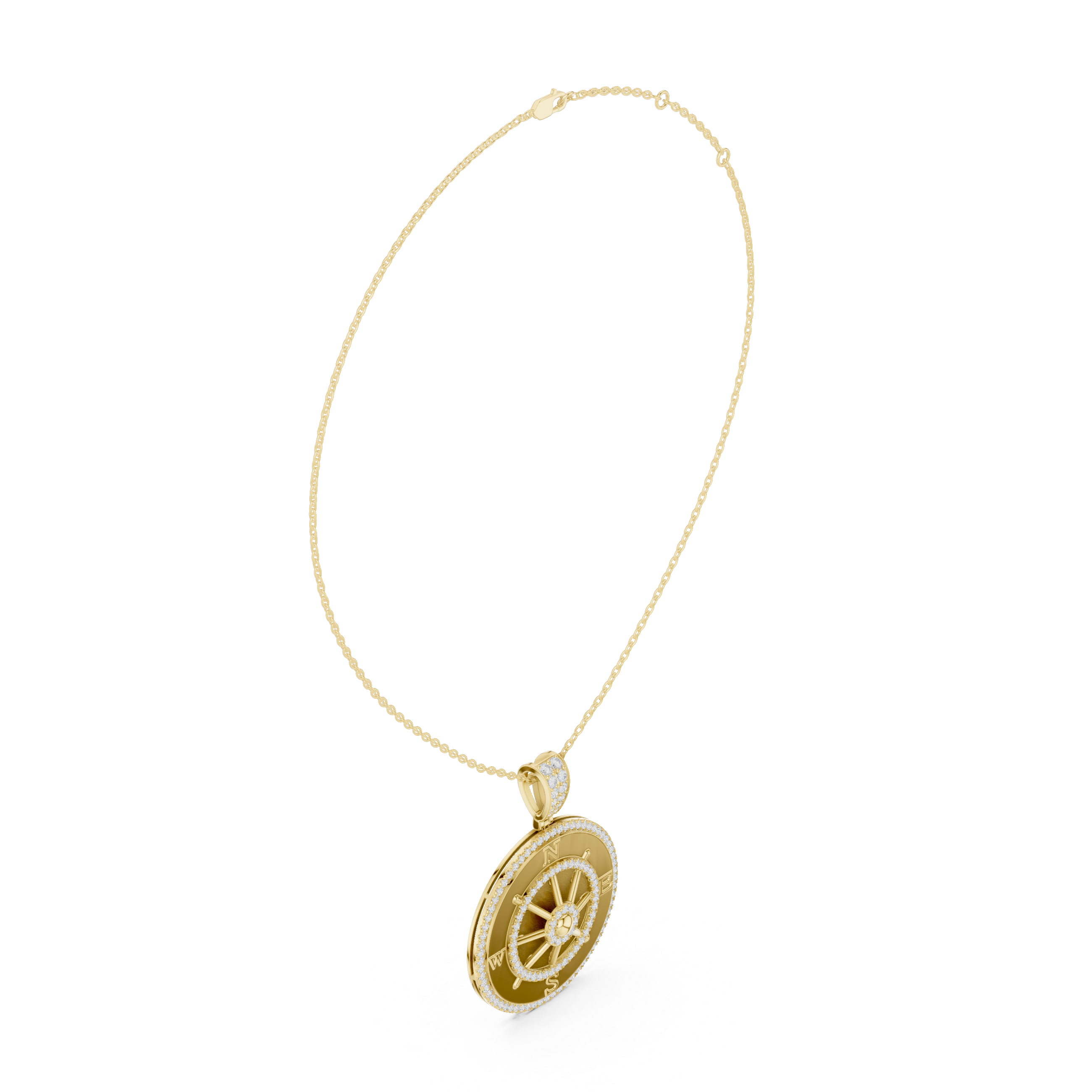 Round Luxe Compass Moissanite Pendant in Rose Gold