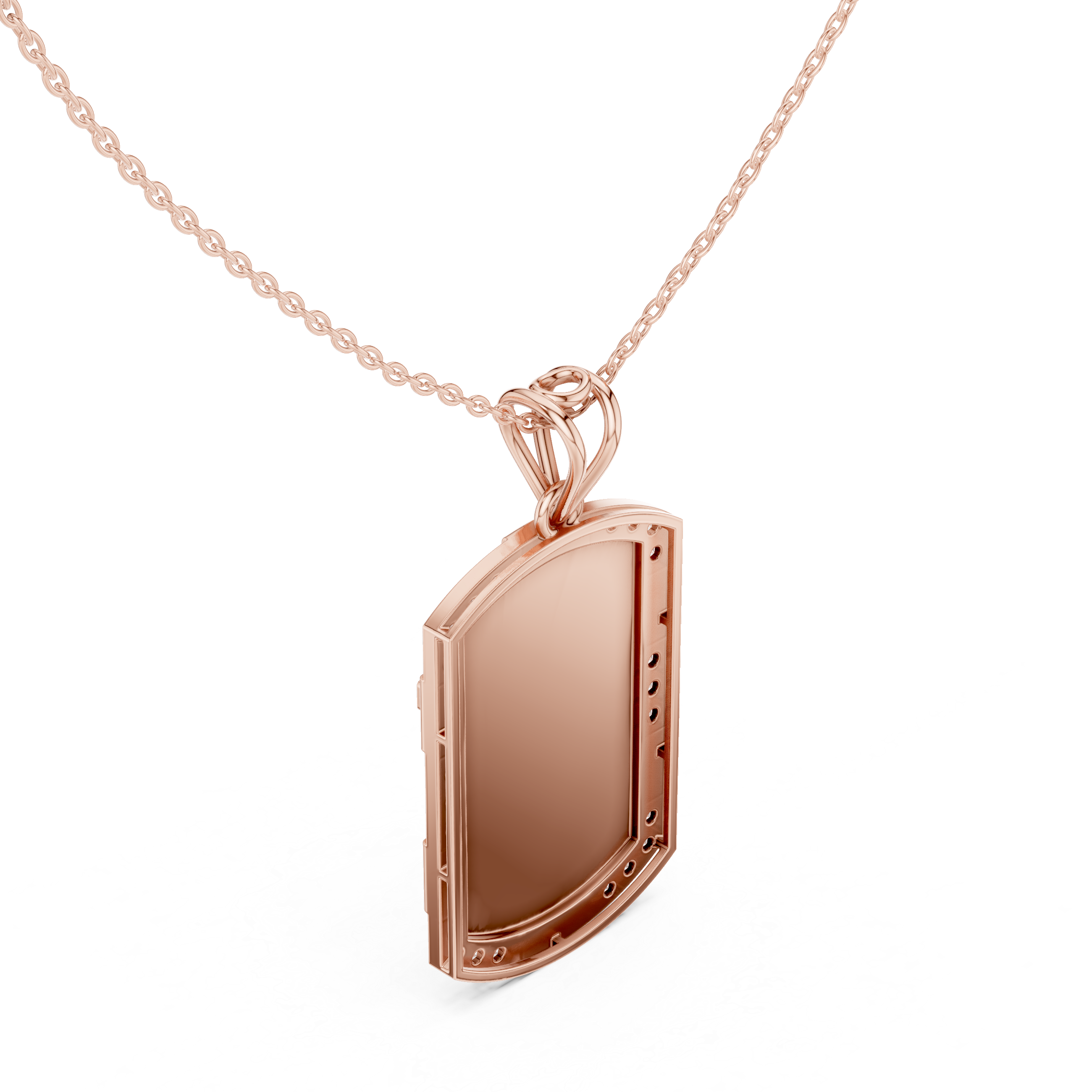 Round Luxe Shield Engravable Pendant in White Gold