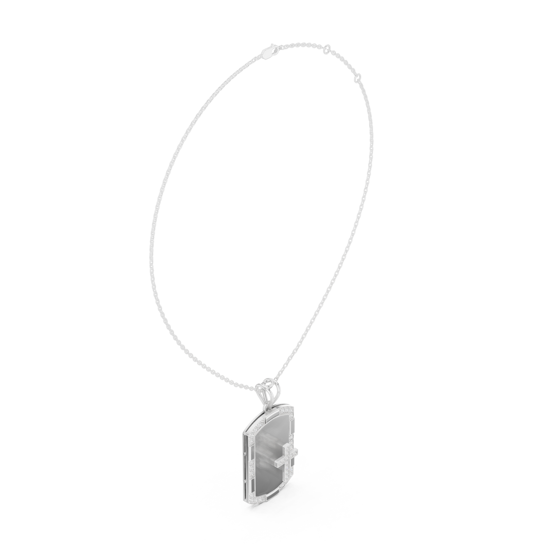 Round Luxe Shield Engravable Pendant in White Gold