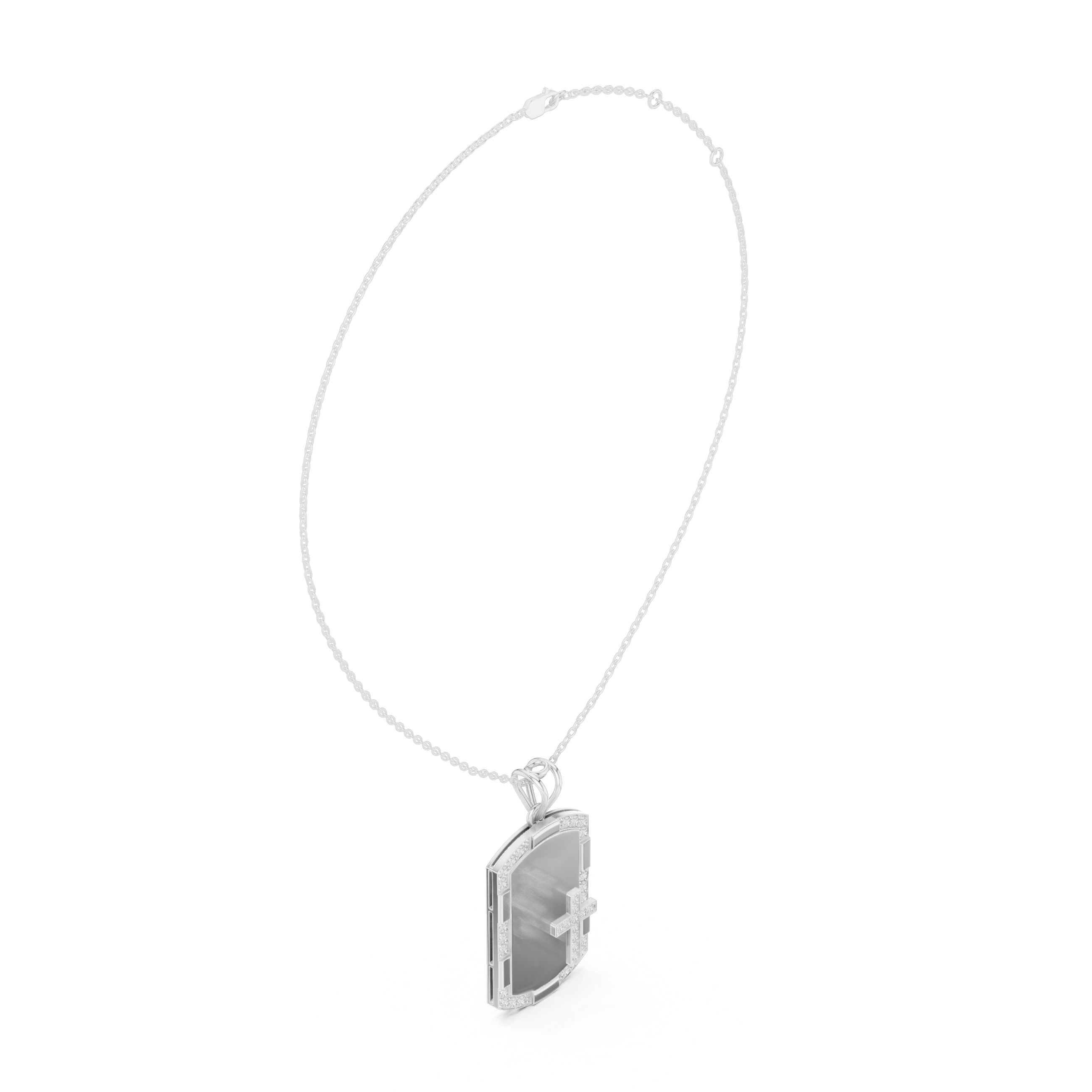 Round Luxe Shield Engravable Pendant in White Gold
