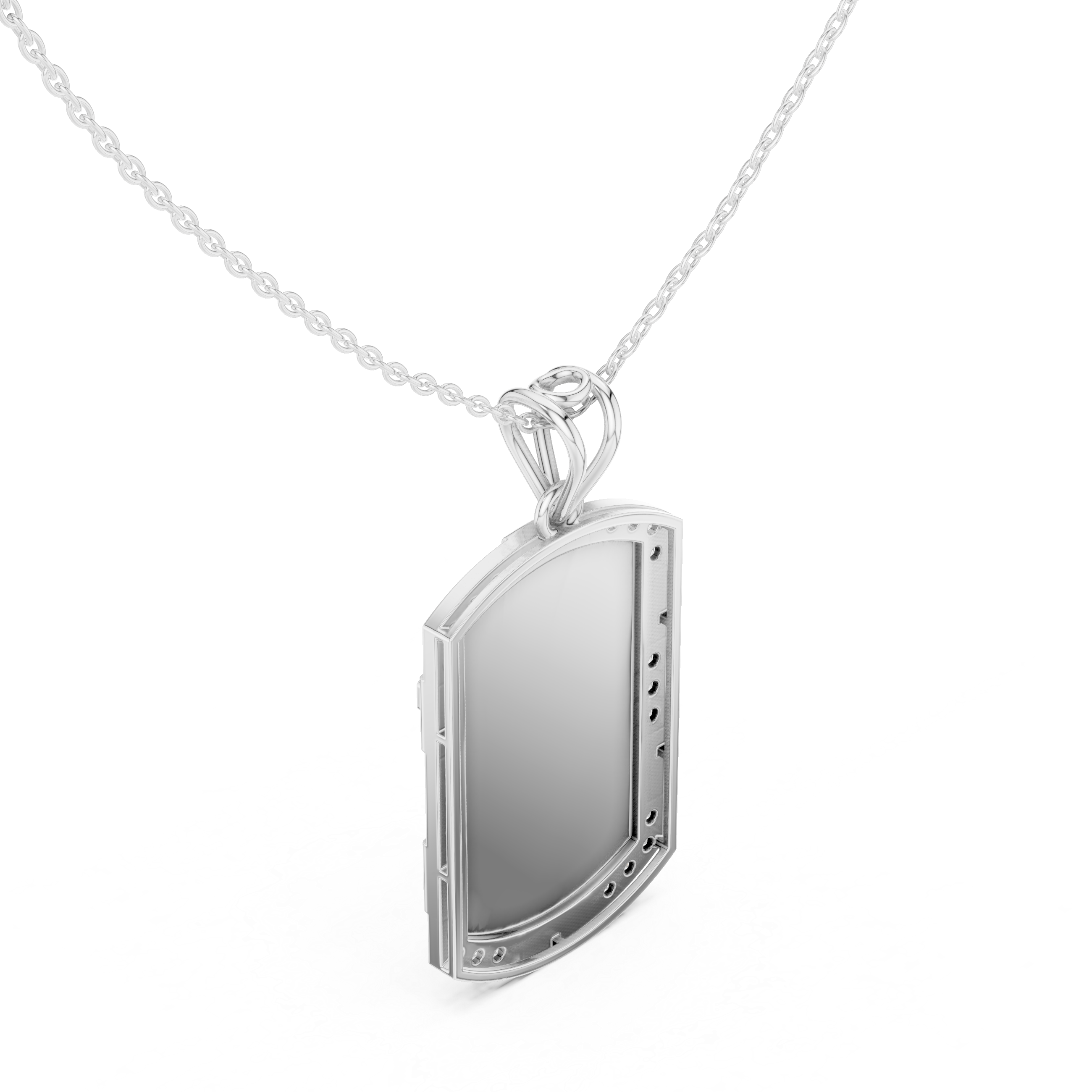 Round Luxe Shield Engravable Pendant in White Gold
