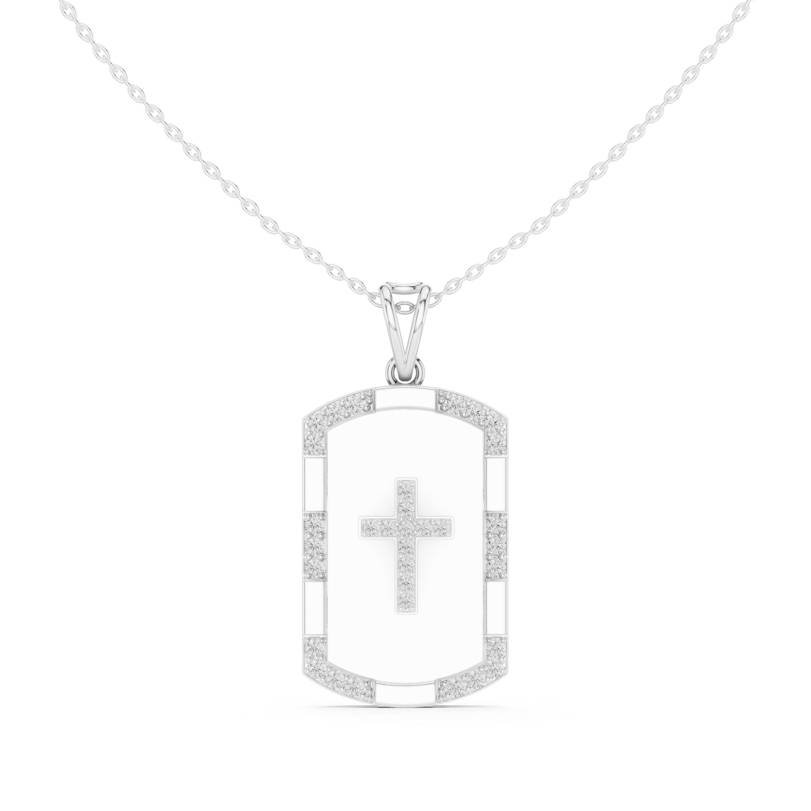 Round Luxe Shield Engravable Pendant in White Gold