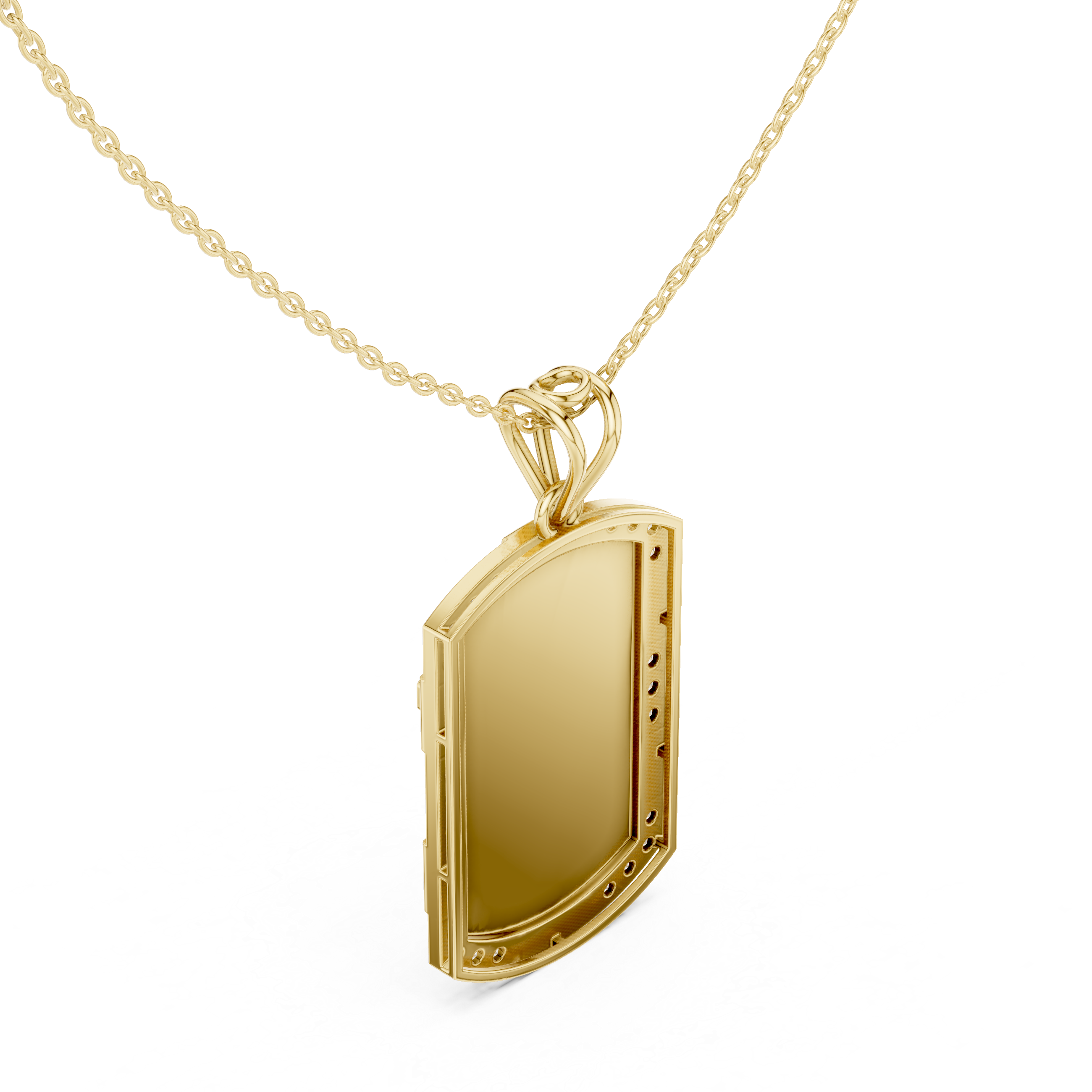 Round Luxe Shield Engravable Pendant in White Gold