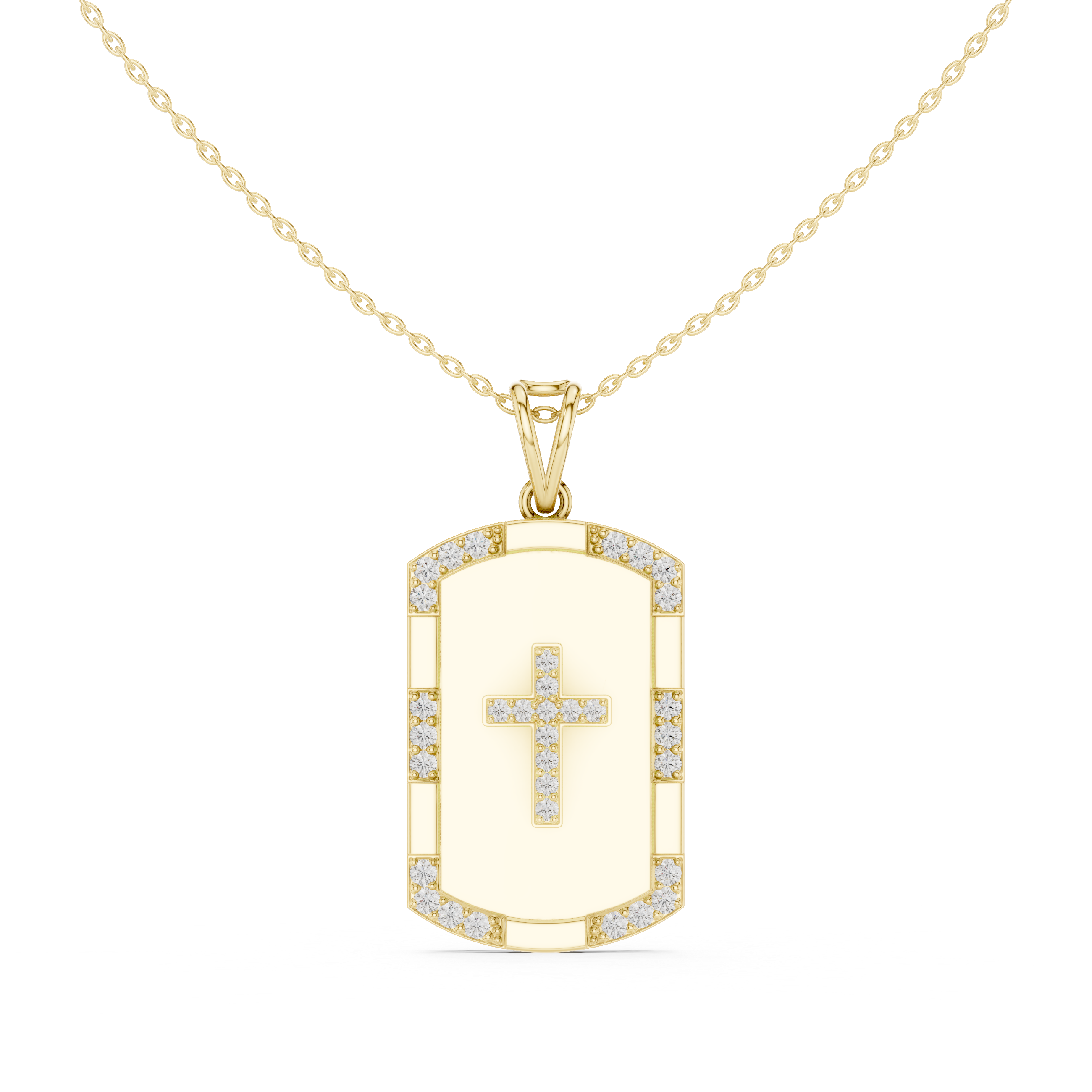 Round Luxe Shield Engravable Pendant in White Gold