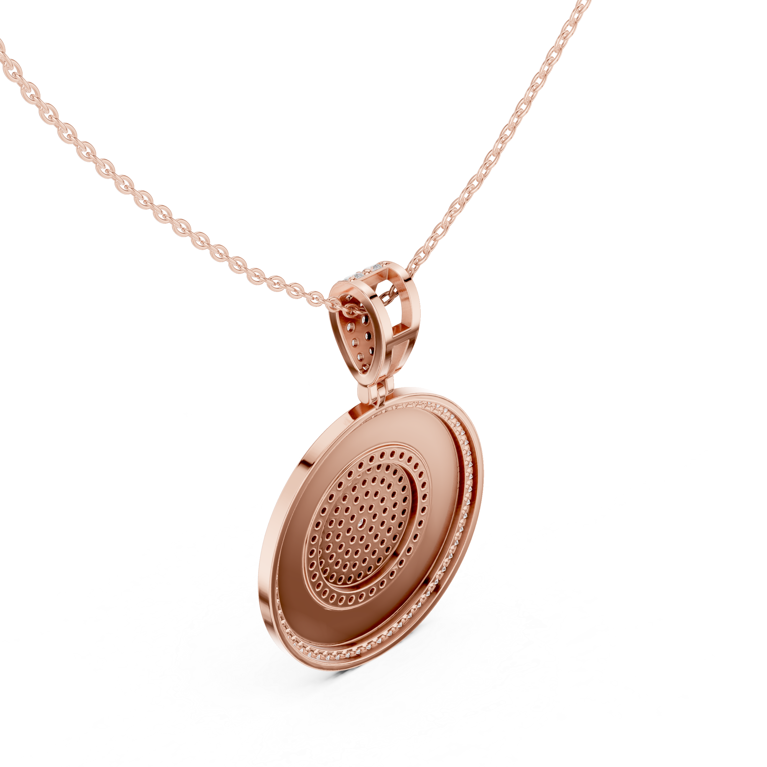 Round Luxe Halo Moissanite Medallion Pendant in White Gold