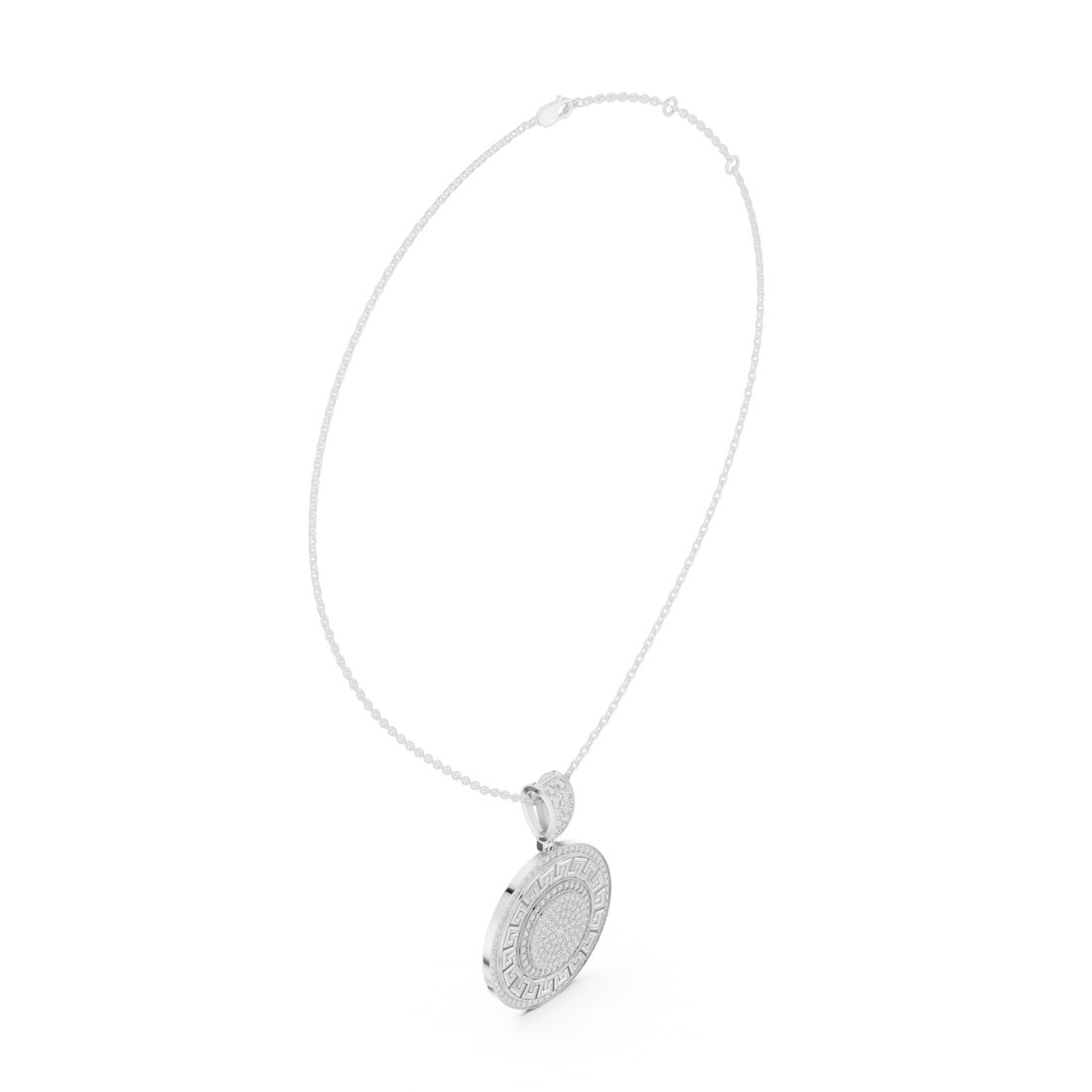 Round Luxe Halo Moissanite Medallion Pendant in White Gold