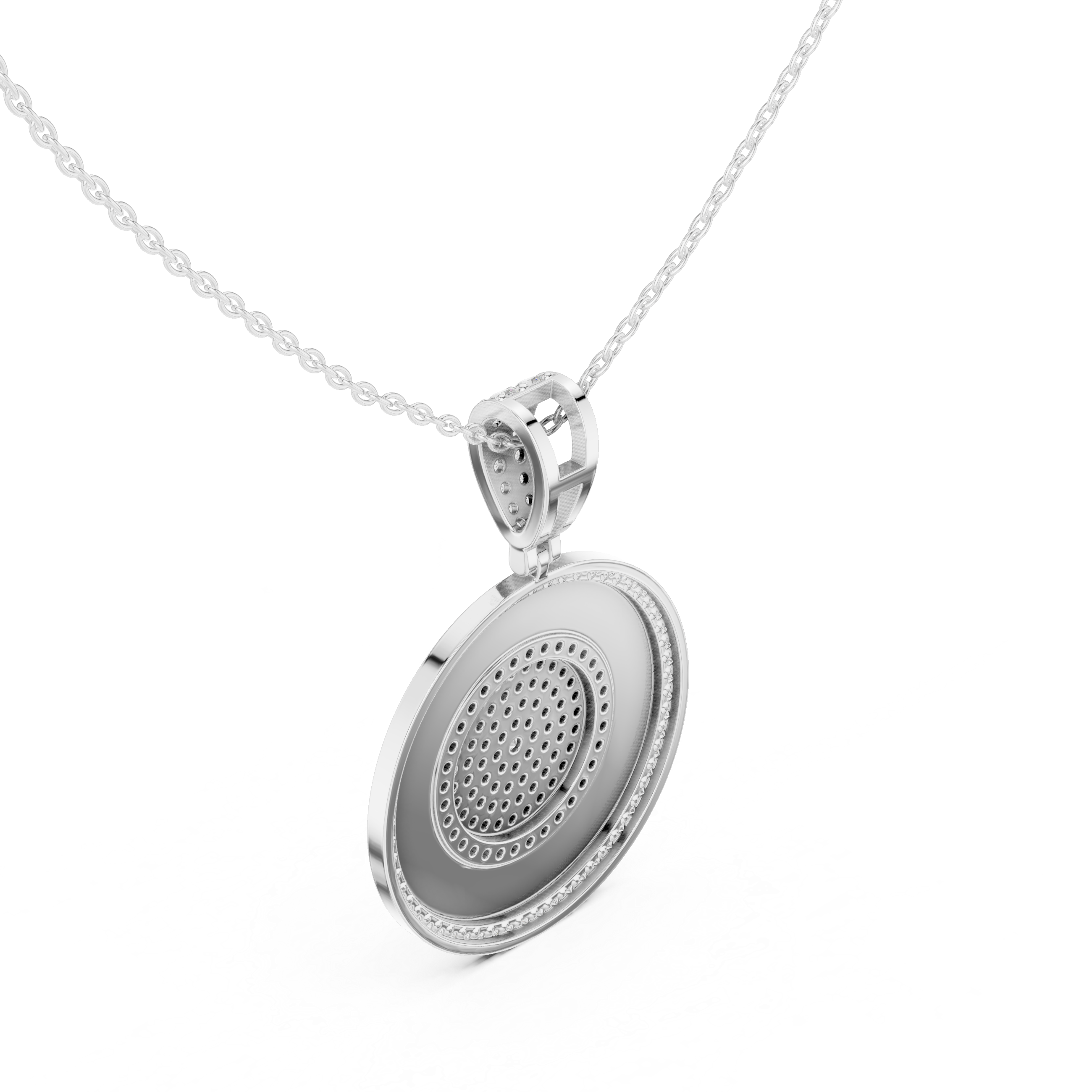 Round Luxe Halo Moissanite Medallion Pendant in White Gold