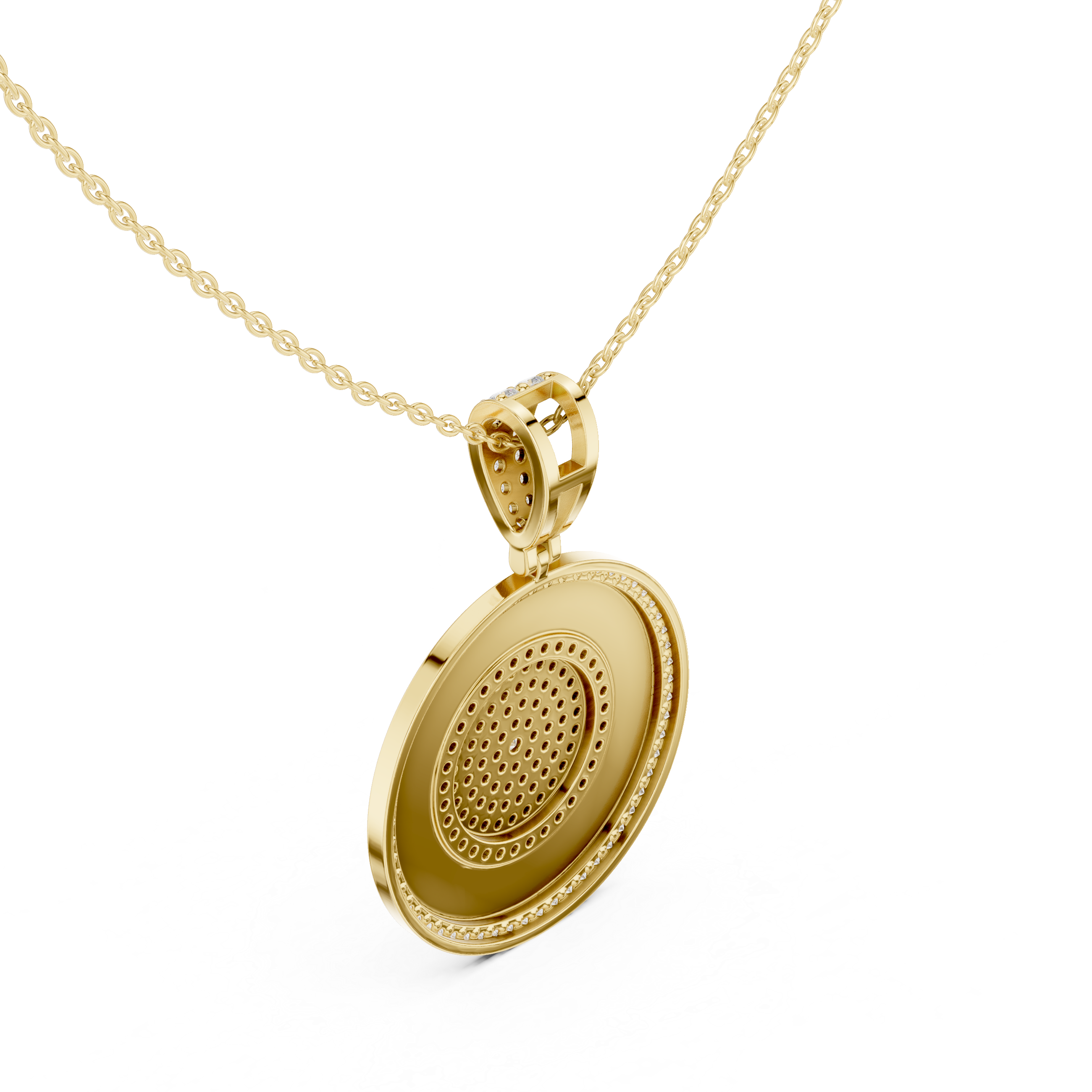 Round Luxe Halo Moissanite Medallion Pendant in White Gold