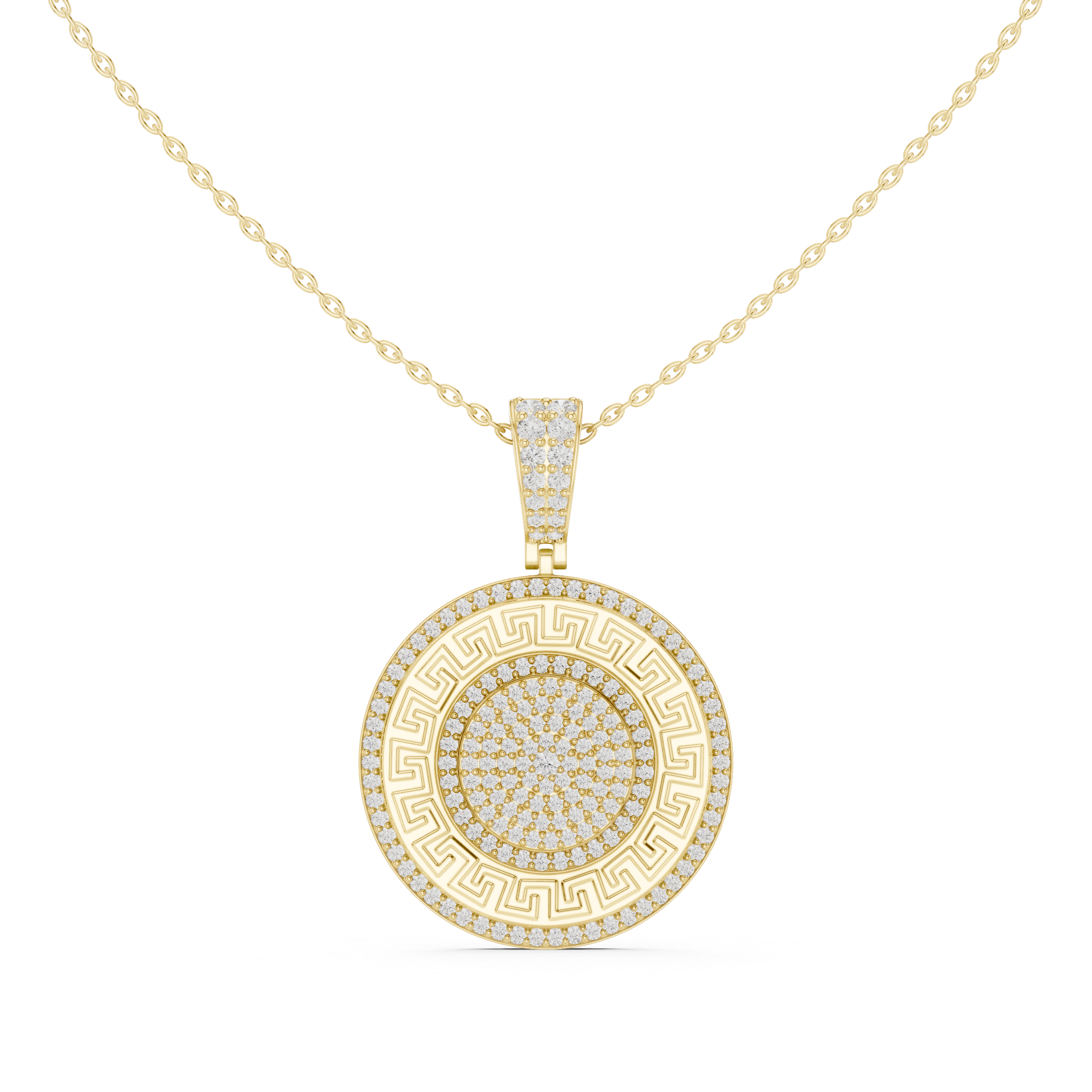 Round Luxe Halo Moissanite Medallion Pendant in White Gold