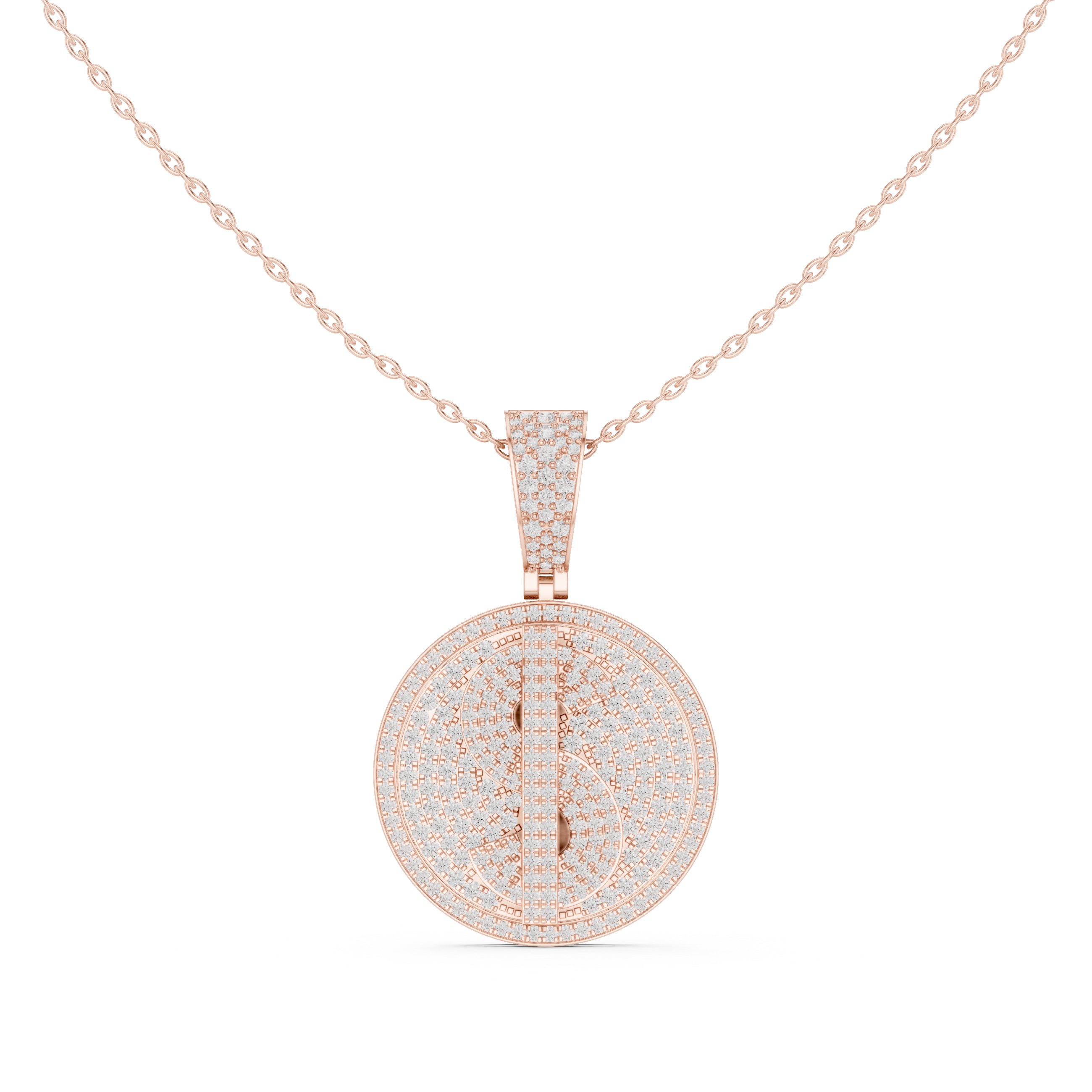Round Luxe Pavé Moissanite Medallion Pendant in Yellow Gold