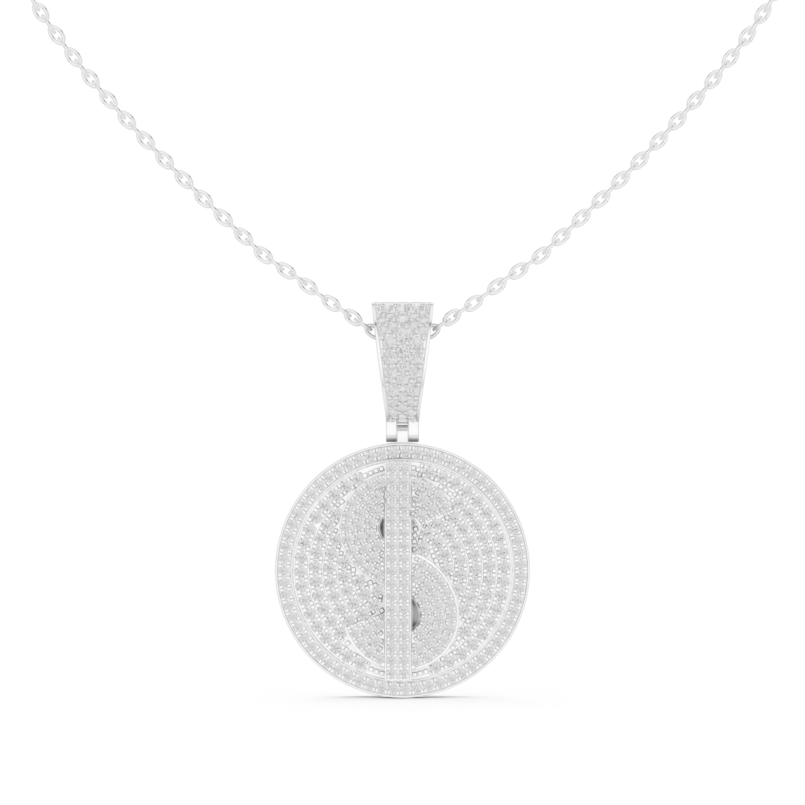 Round Luxe Pavé Moissanite Medallion Pendant in Yellow Gold