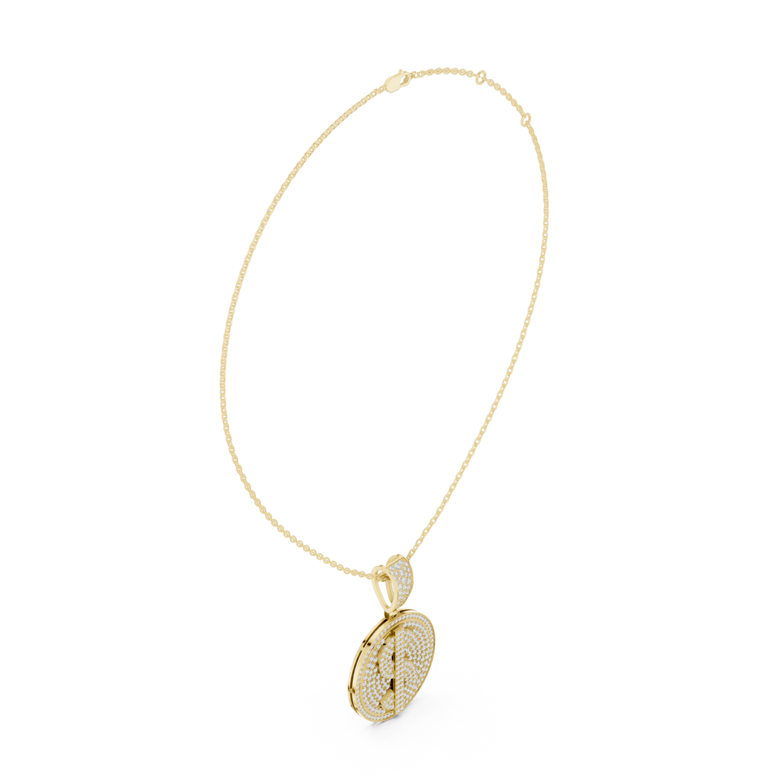 Round Luxe Pavé Moissanite Medallion Pendant in Yellow Gold