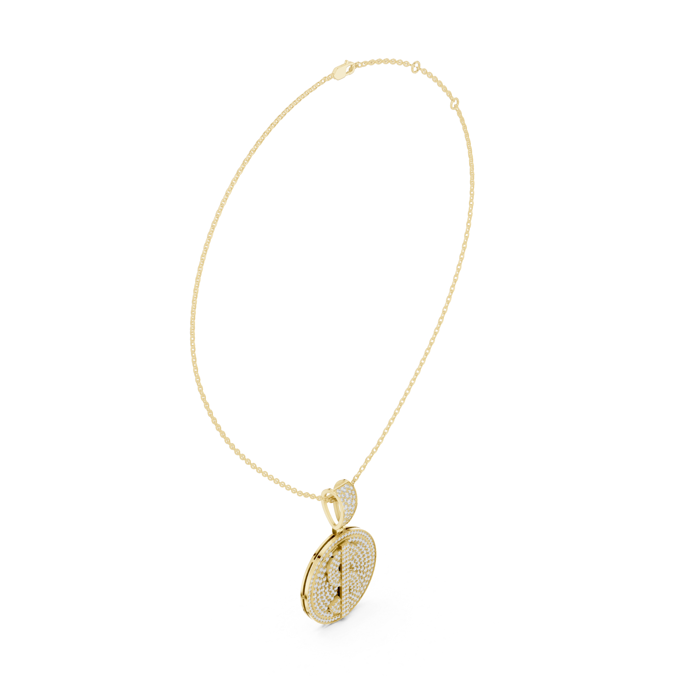 Round Luxe Pavé Moissanite Medallion Pendant in Yellow Gold