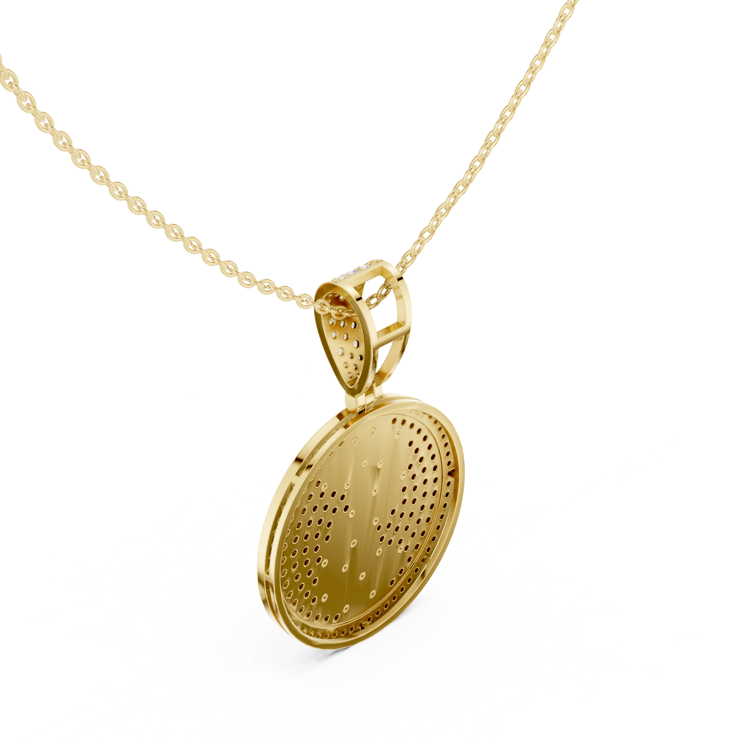 Round Luxe Pavé Moissanite Medallion Pendant in Yellow Gold