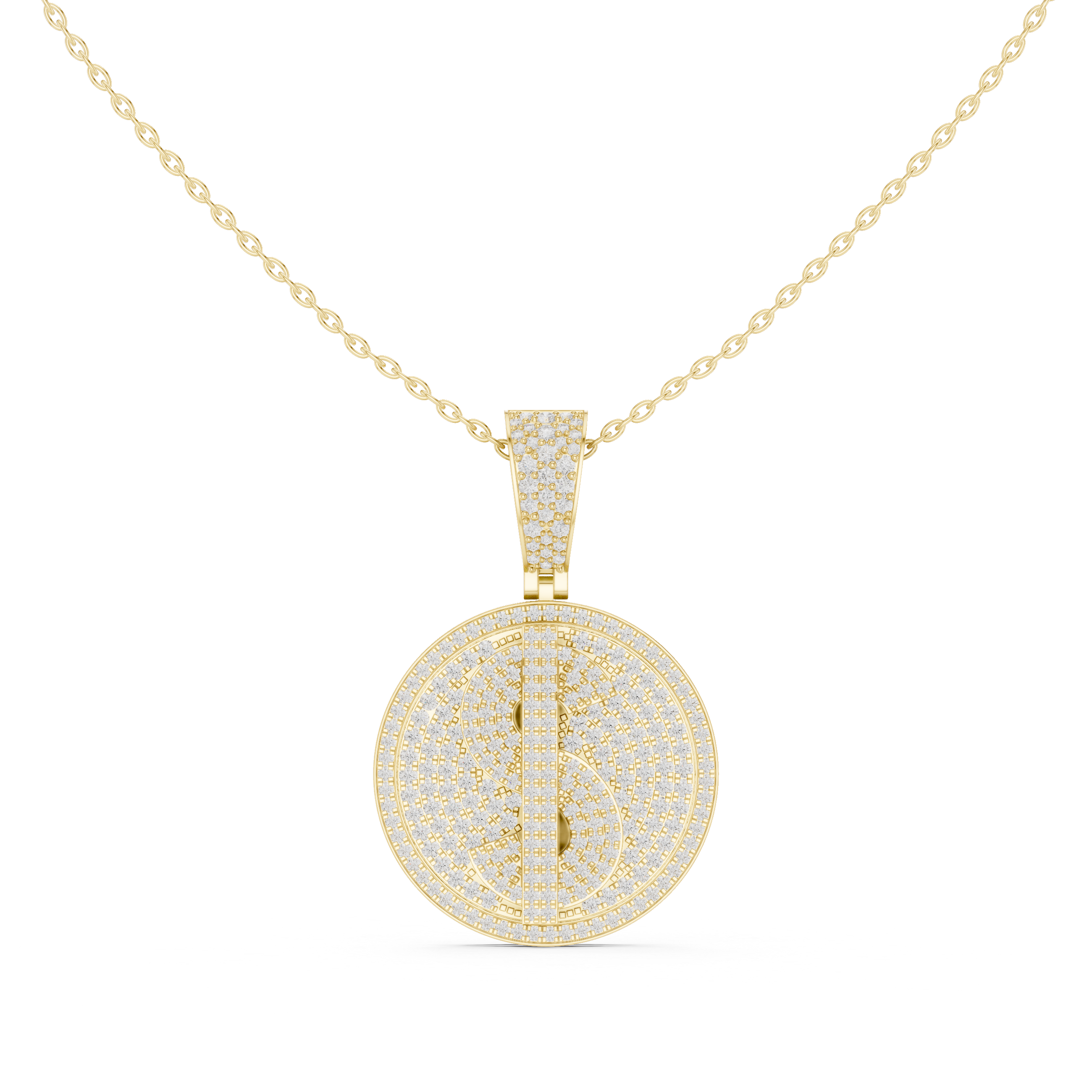 Round Luxe Pavé Moissanite Medallion Pendant in Yellow Gold