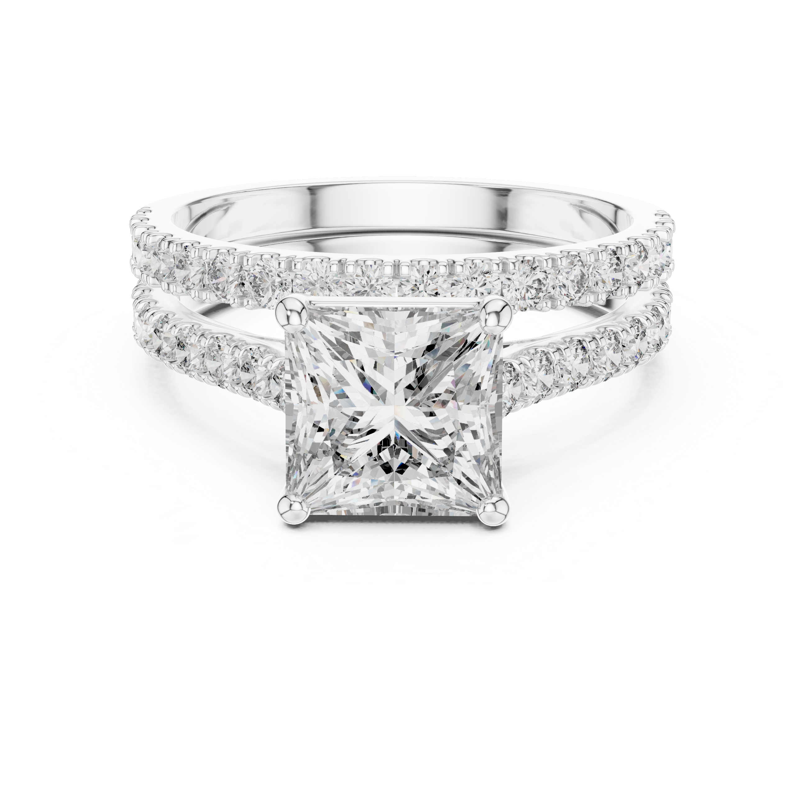 Princess And Round Cut Brilliant Moissanite VVS1 Eternity Engagement Ring
