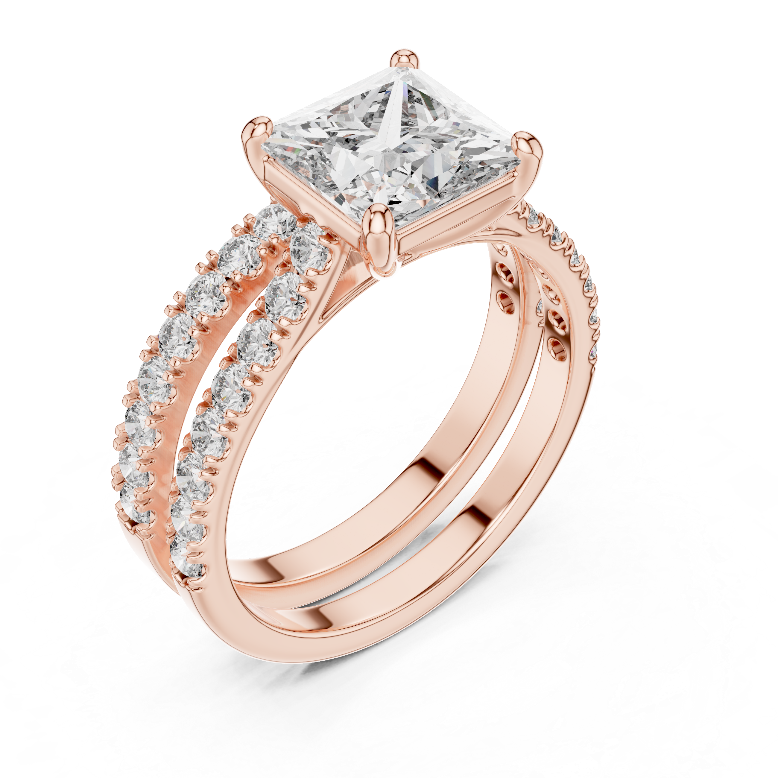 Princess And Round Cut Brilliant Moissanite VVS1 Eternity Engagement Ring