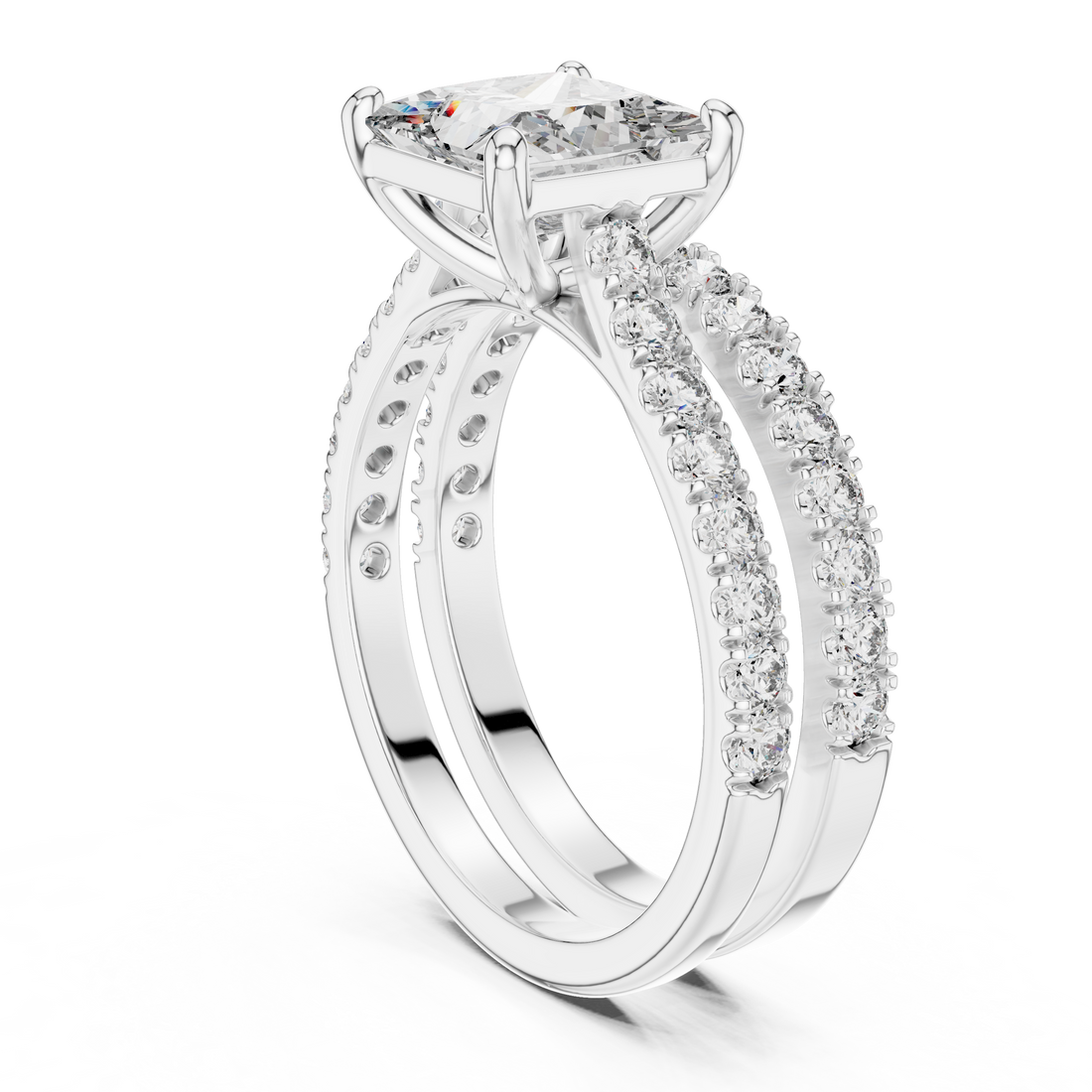 Princess And Round Cut Brilliant Moissanite VVS1 Eternity Engagement Ring