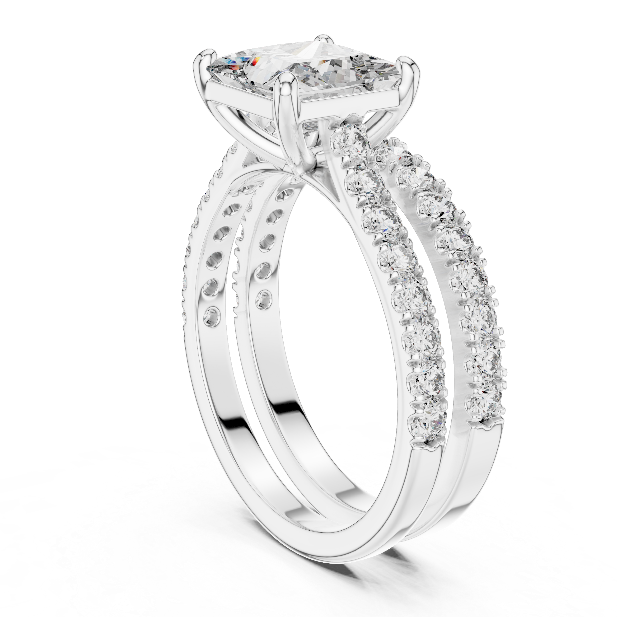 Princess And Round Cut Brilliant Moissanite VVS1 Eternity Engagement Ring