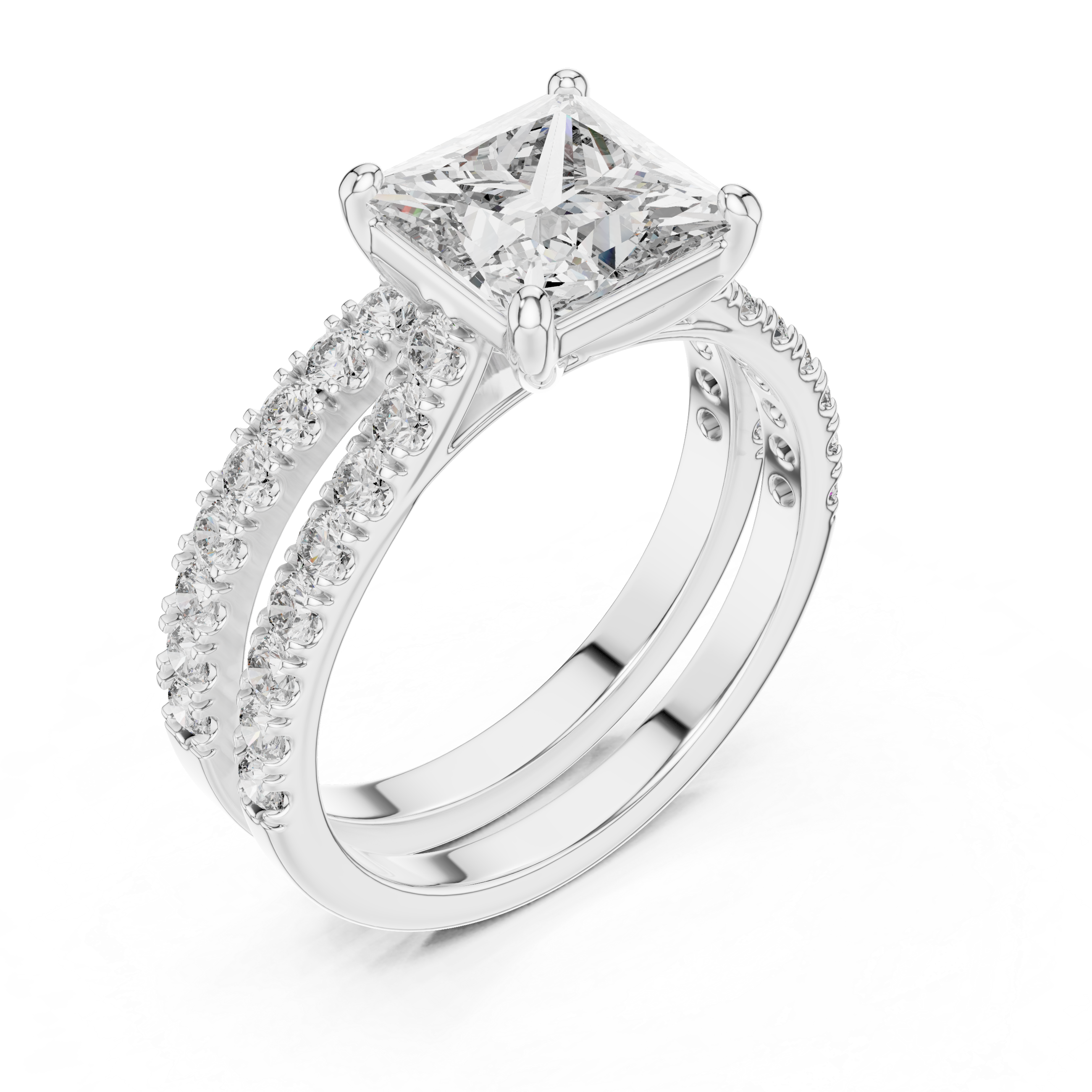 Princess And Round Cut Brilliant Moissanite VVS1 Eternity Engagement Ring