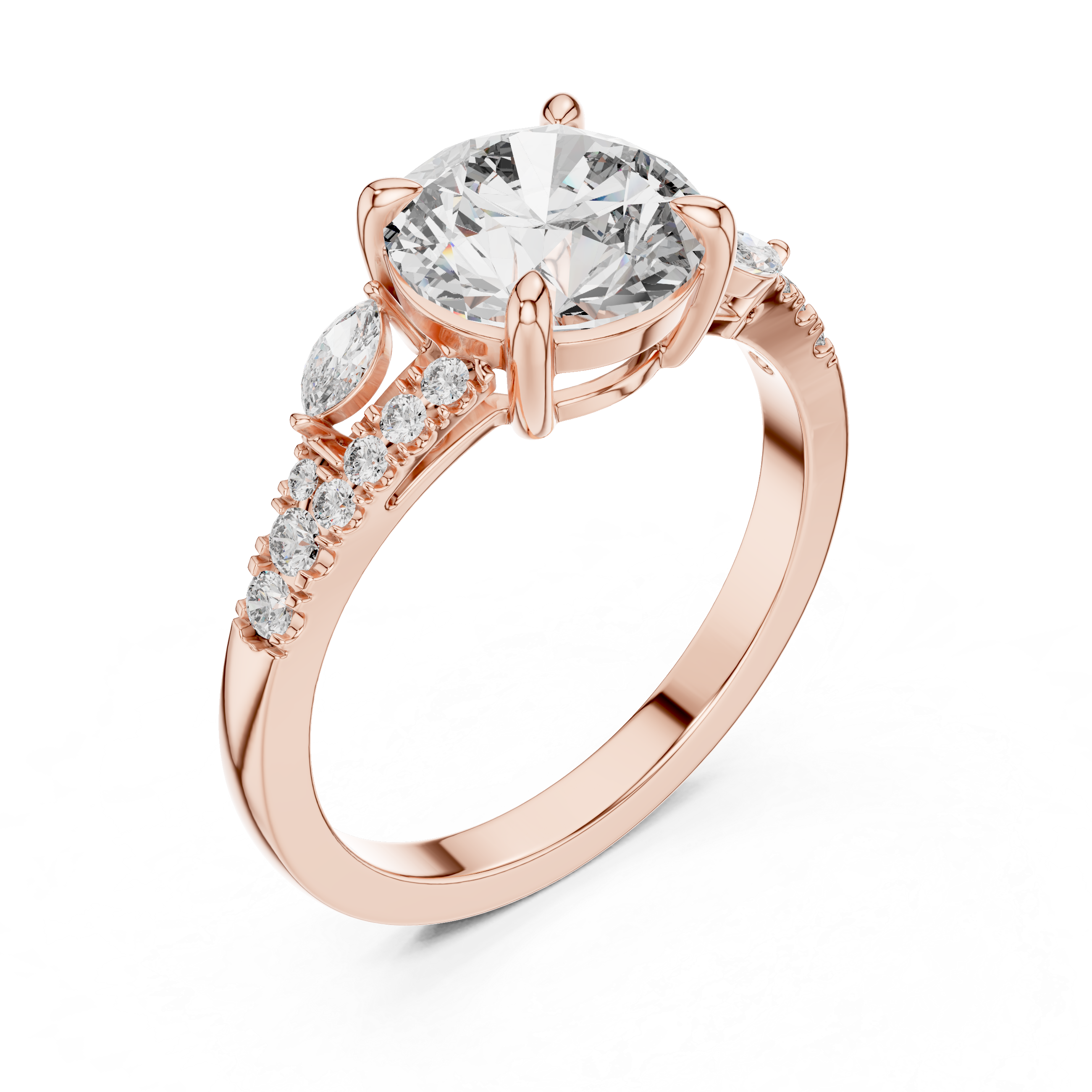 Round And Marquise Cut Brilliant Moissanite VVS1 Eternity Engagement Ring