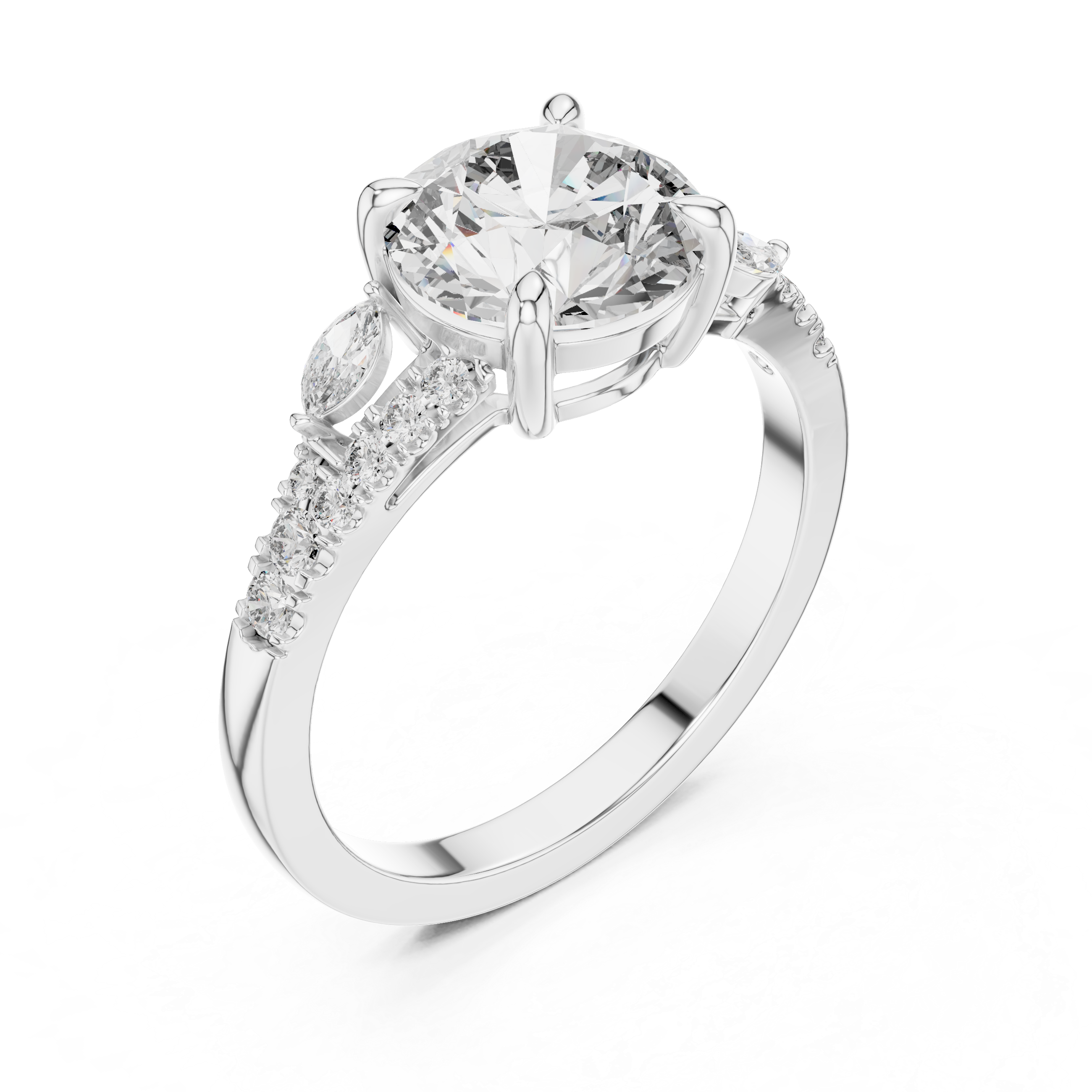 Round And Marquise Cut Brilliant Moissanite VVS1 Eternity Engagement Ring