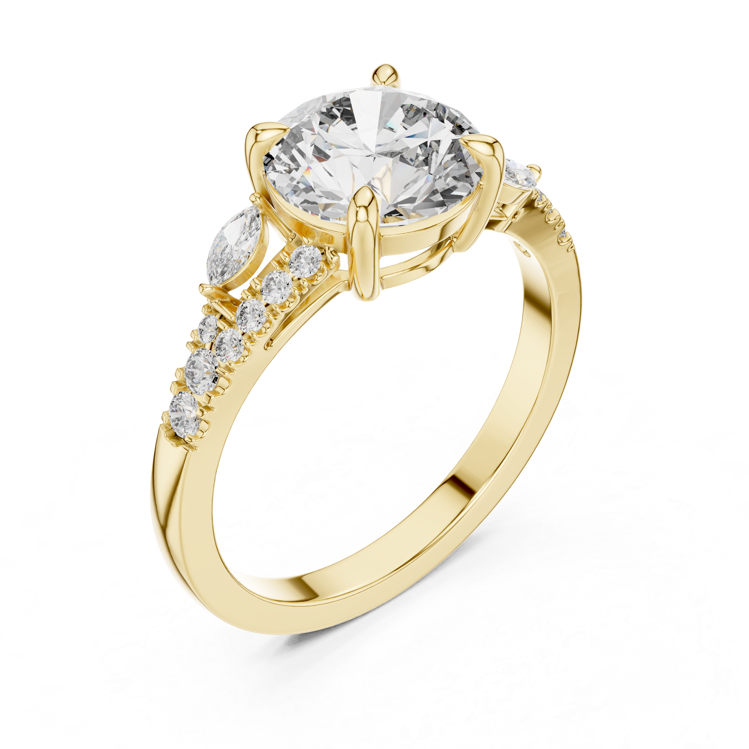 Round And Marquise Cut Brilliant Moissanite VVS1 Eternity Engagement Ring