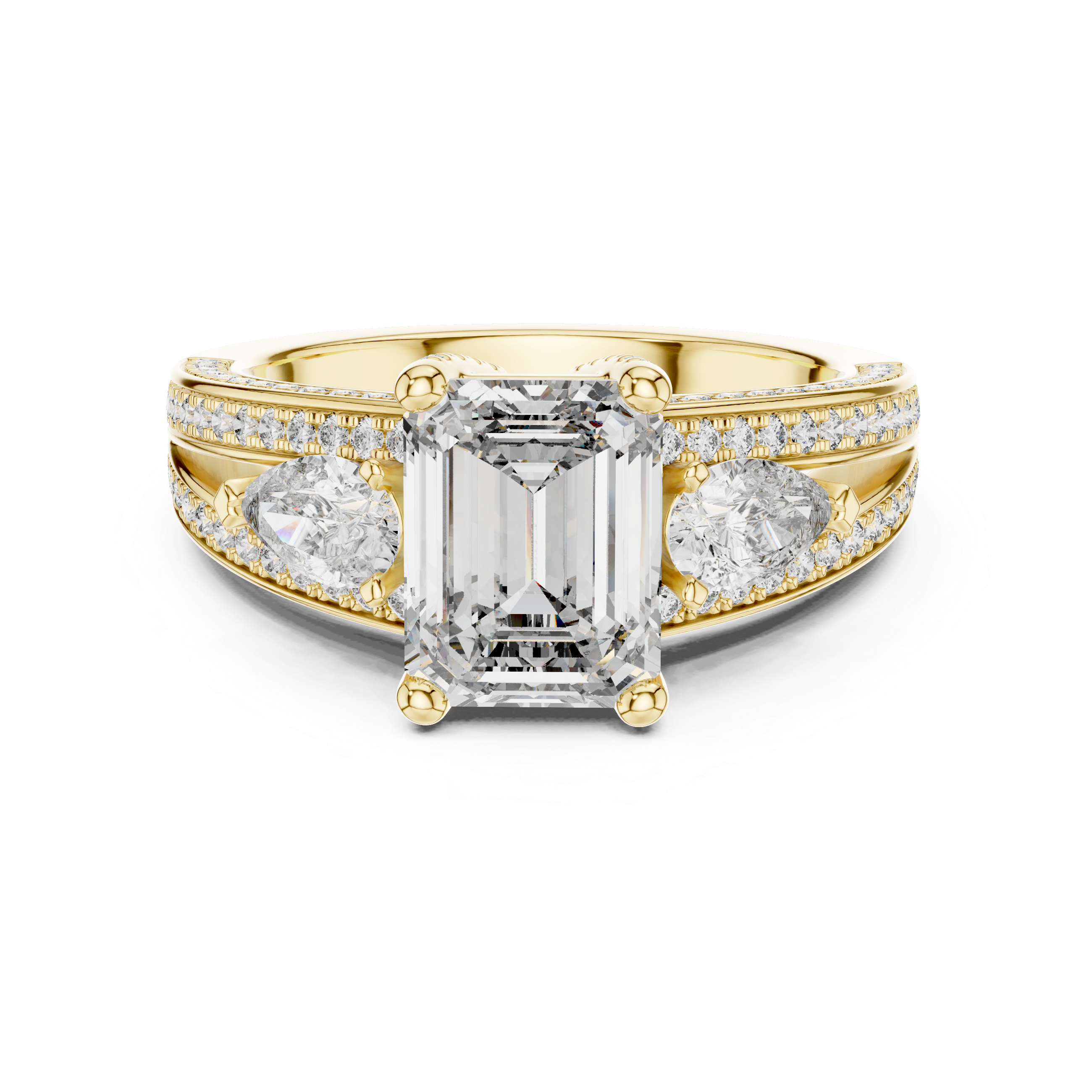 Emerald, Pear And Round Cut Brilliant Moissanite VVS1 Eternity Engagement Ring