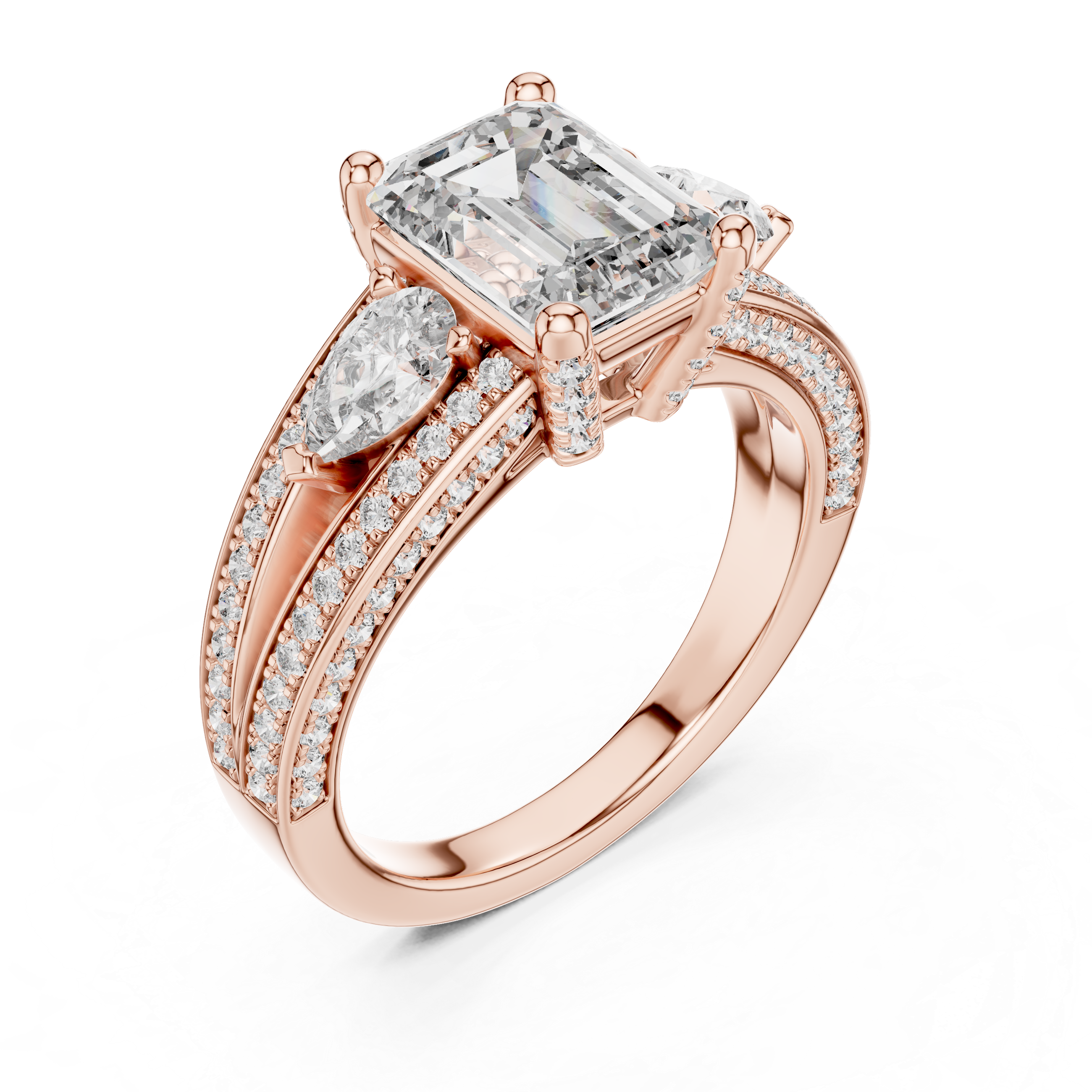 Emerald, Pear And Round Cut Brilliant Moissanite VVS1 Eternity Engagement Ring