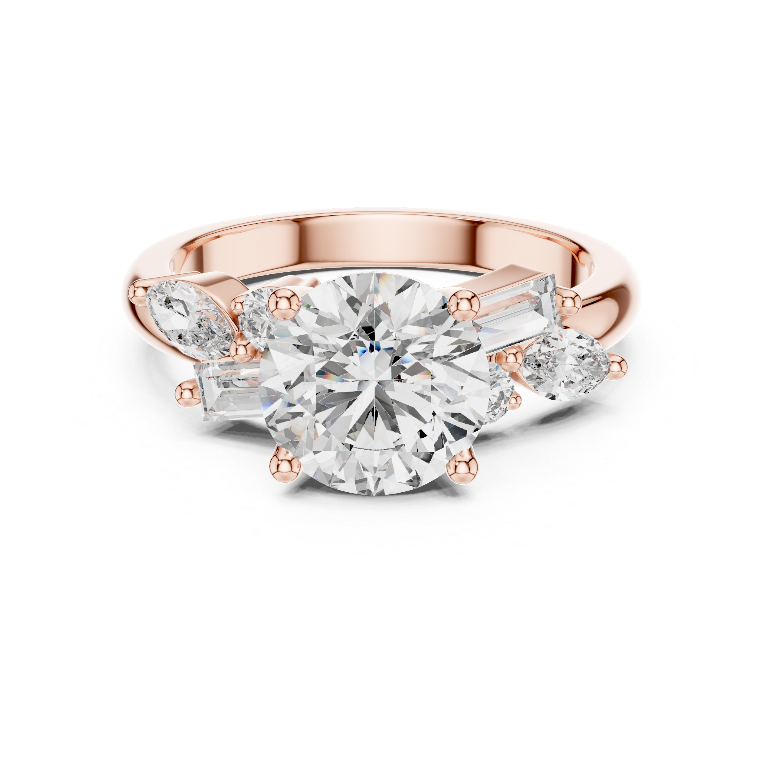 Round, Marquise And Baguette Cut Brilliant Moissanite VVS1 Eternity Engagement Ring