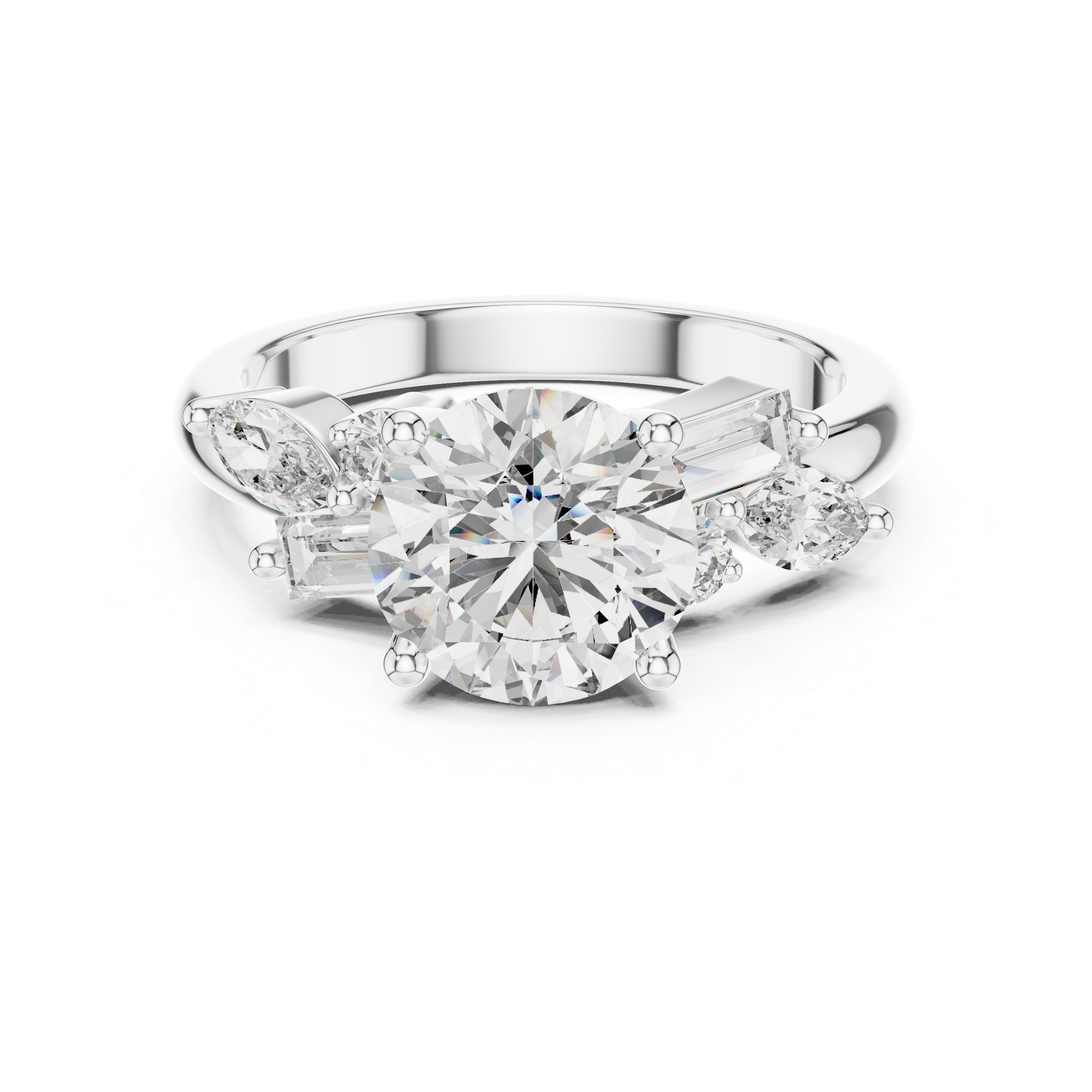 Round, Marquise And Baguette Cut Brilliant Moissanite VVS1 Eternity Engagement Ring