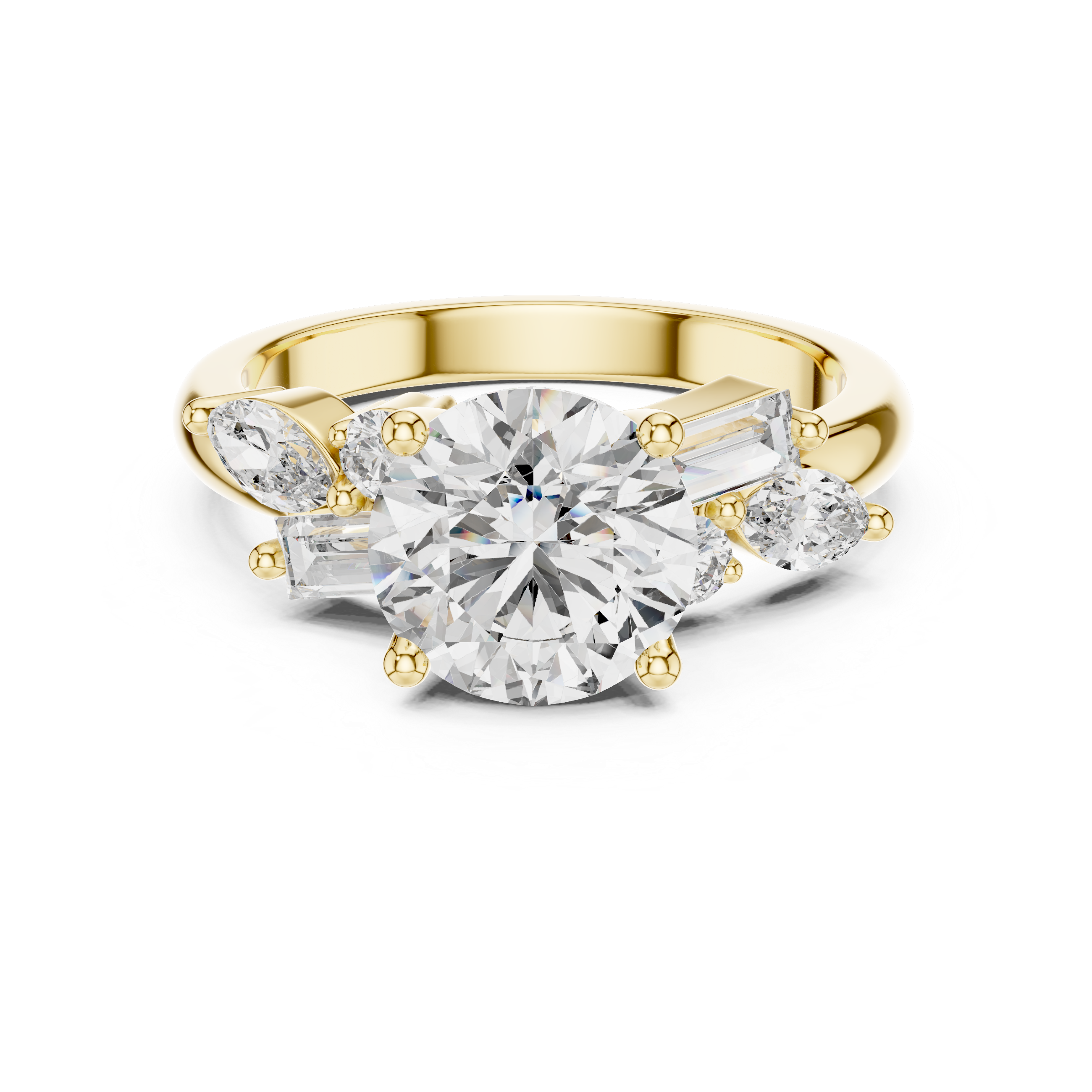 Round, Marquise And Baguette Cut Brilliant Moissanite VVS1 Eternity Engagement Ring