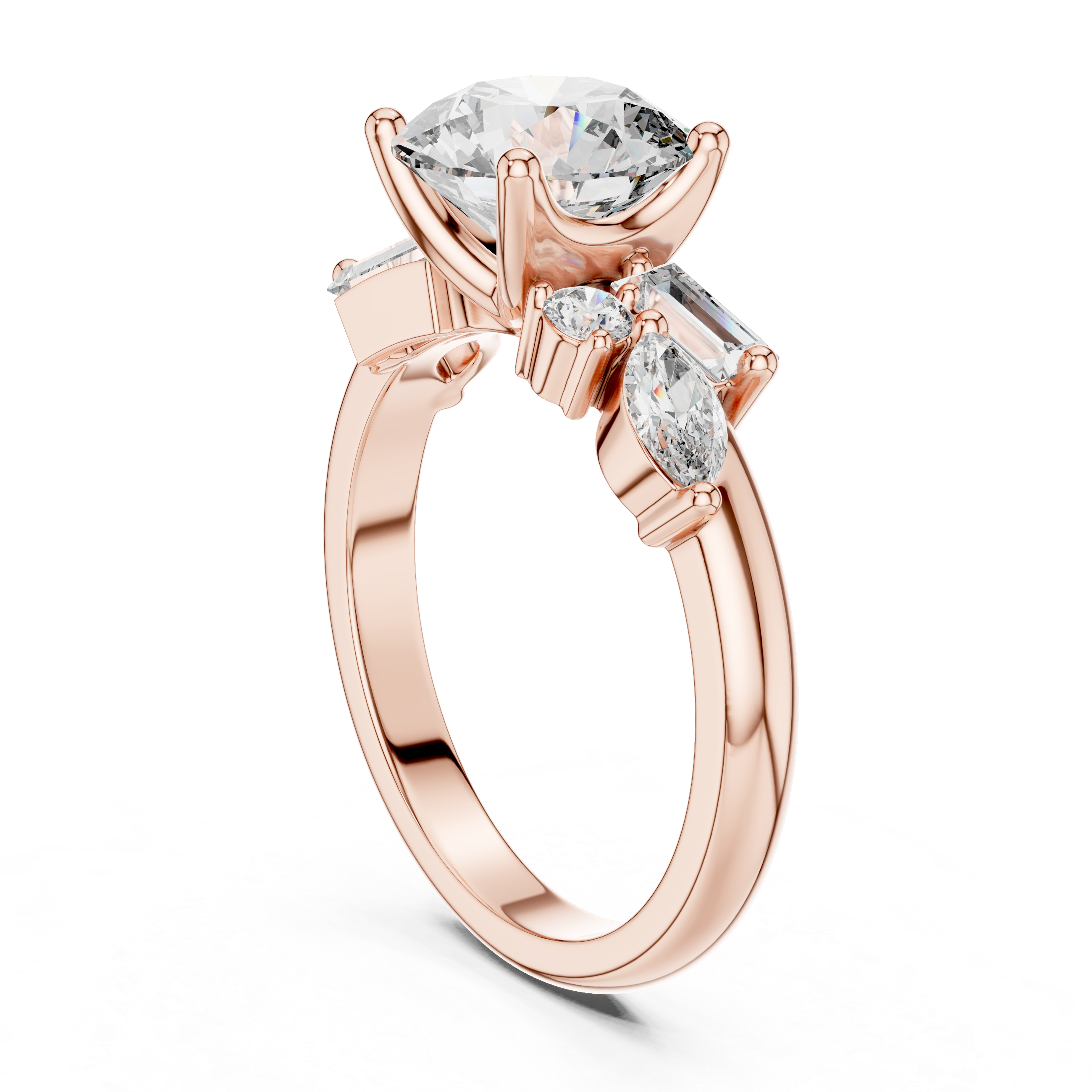 Round, Marquise And Baguette Cut Brilliant Moissanite VVS1 Eternity Engagement Ring
